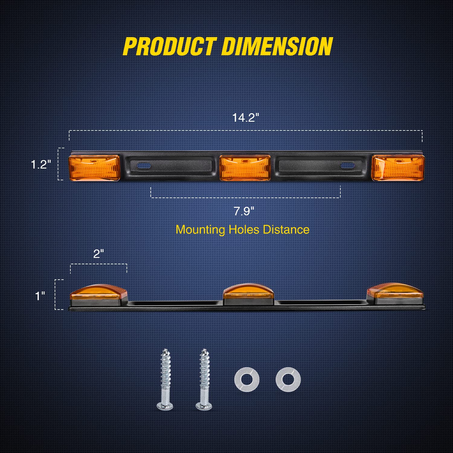 Nilight 9 Led Marker Tail Trailer Light Bar 14.2Inch 1Pc Amber Clearance Identification Running Id Rear Stainless Steel Bracket