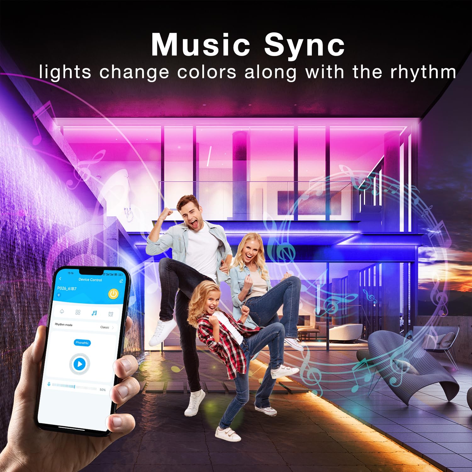DAYBETTER Outdoor LED Strip Lights, 100ft IP67 Waterproof, RGB Color Changing, Music Sync APP Control, Multicolor, Model TTGA001