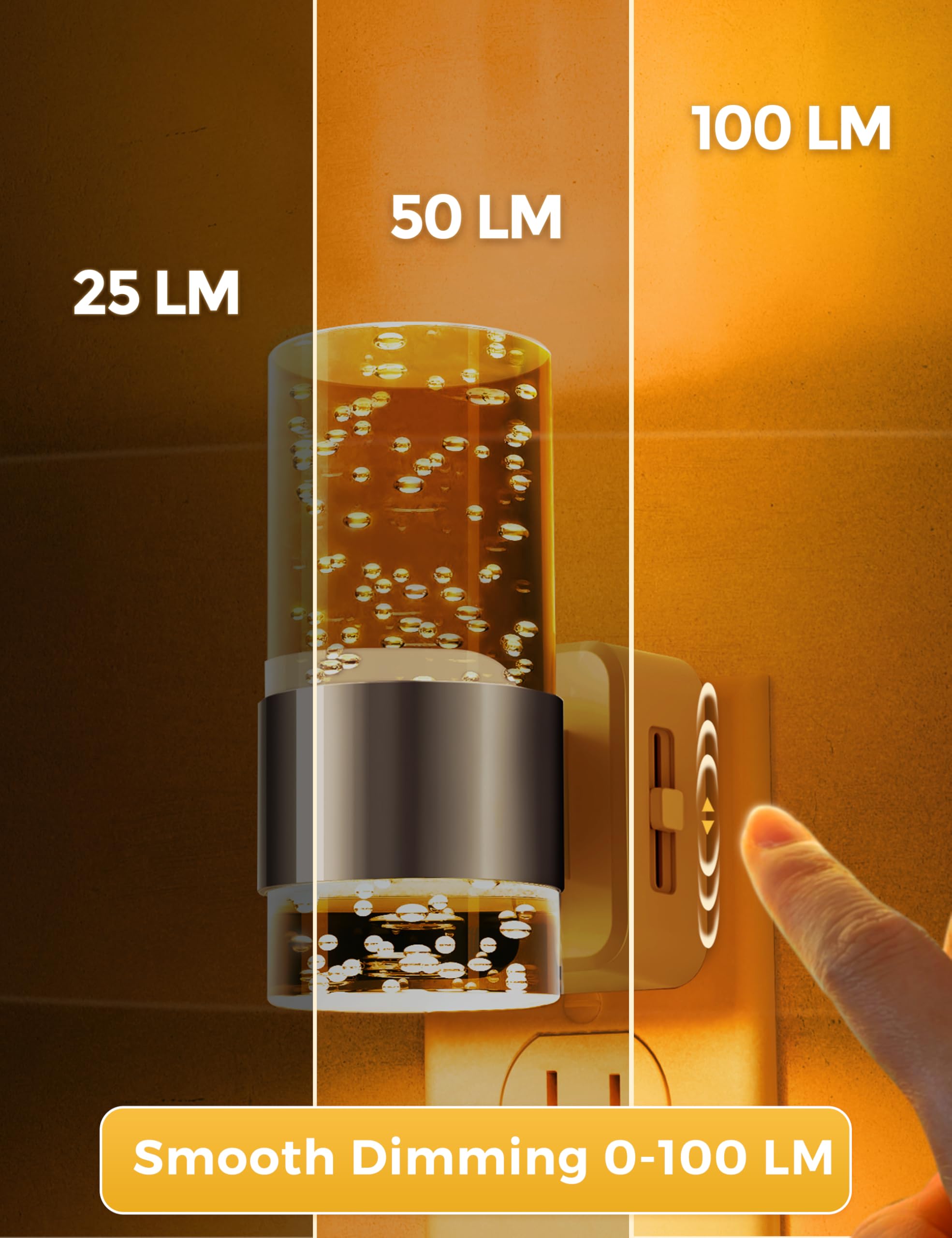 L LOHAS LED Night Light - Dimmable Plug-in Acrylic Nightlight, 0-100 LM Brightness, Amber, Dusk to Dawn Sensor, Model A-GY19707DCH2