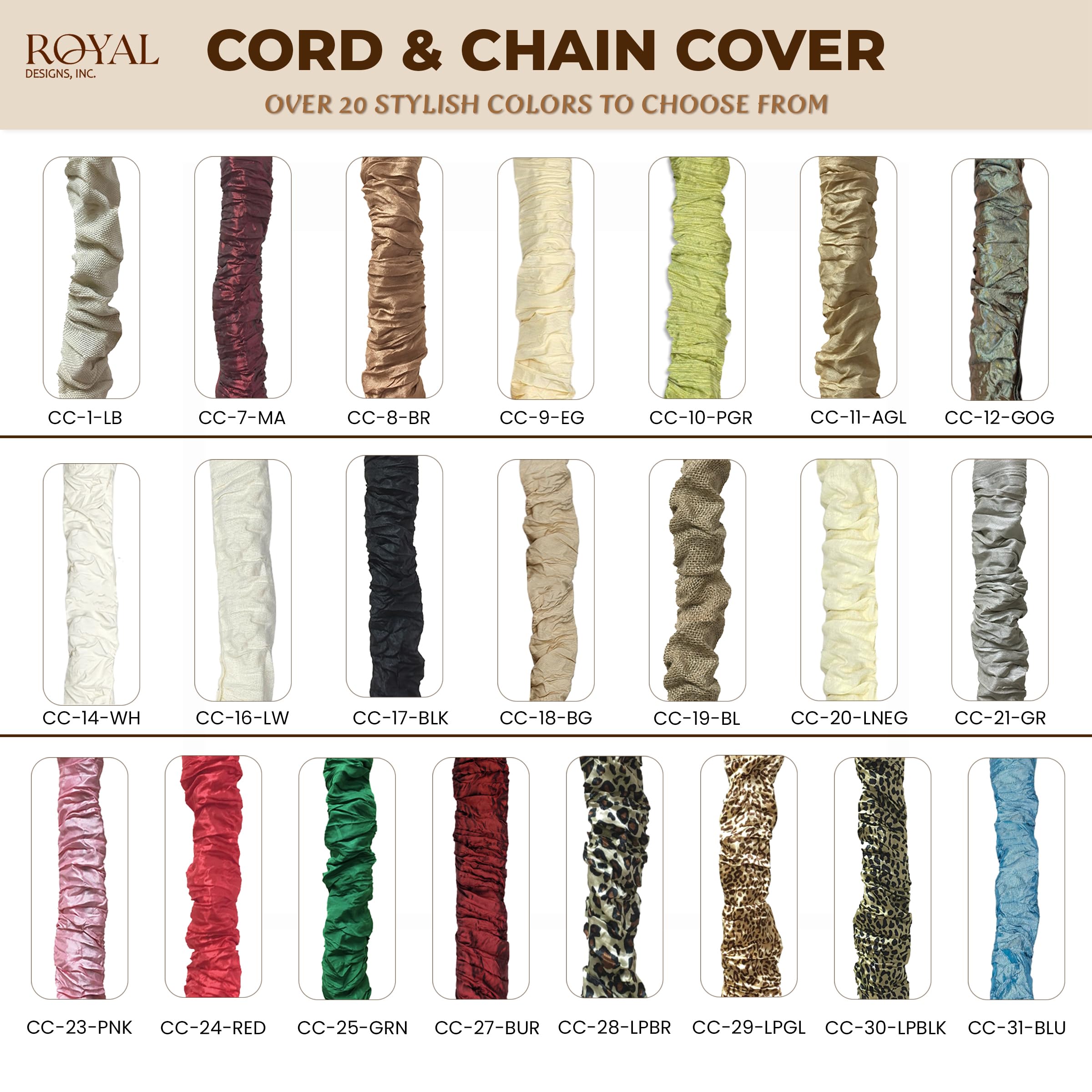 Royal Designs, Inc. Chandelier Chain Cover, 4 ft Silk Fabric, Black, 6 Pack