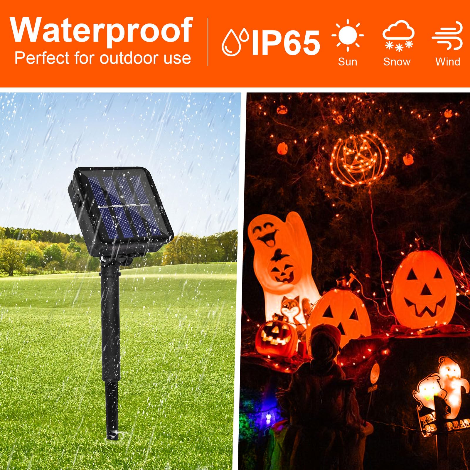 Solar Powered String Lights Outdoor, 2 Pack Total 200 Led 66Ft Solar Powered Halloween Decorative Fairy Lights 8 Modes Black Wir