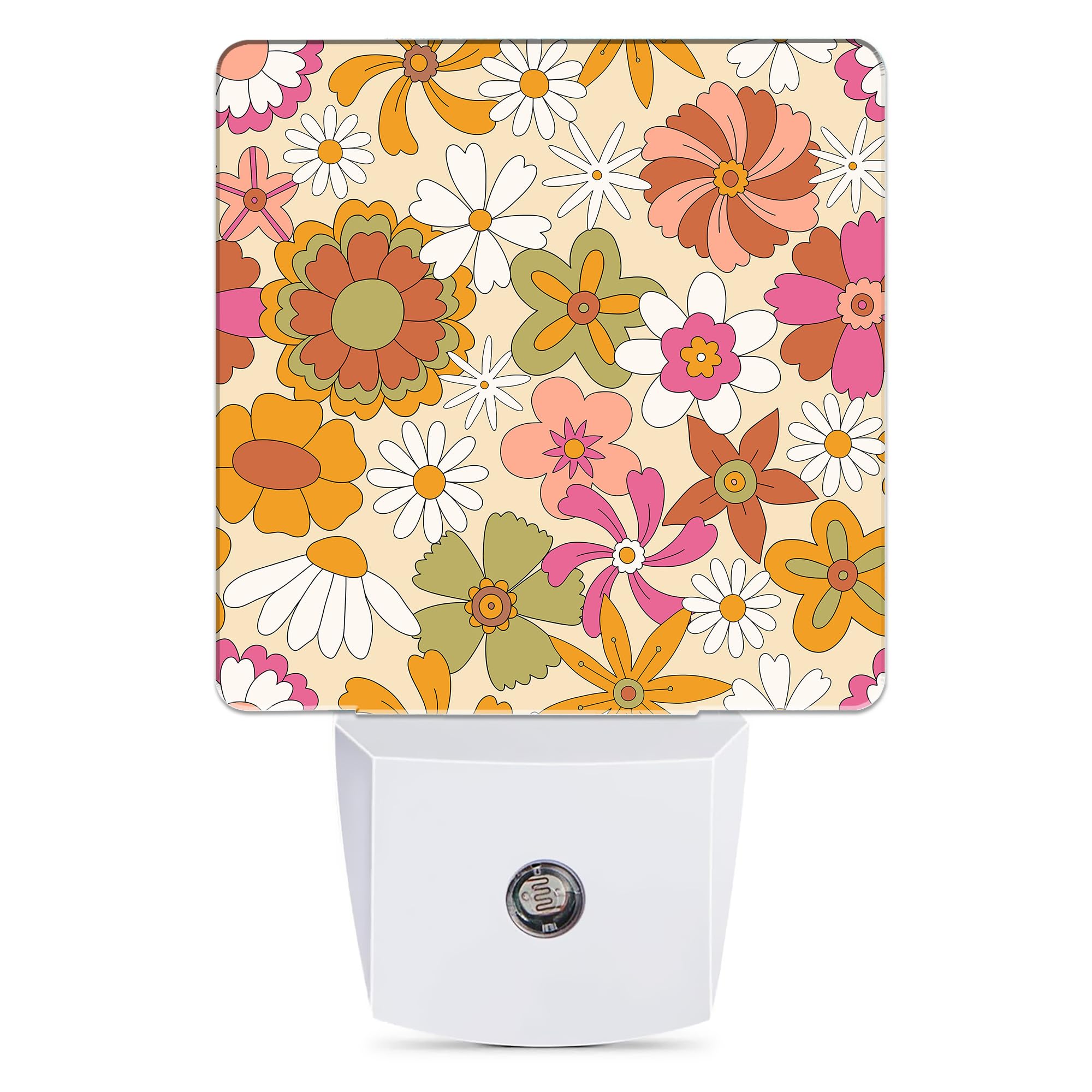 Jopowide Vintage Boho Floral Night Light Plug in Wall Lamp Smart Dusk to Dawn Sensor for Home Decorative, Kids Room Bedroom Bath