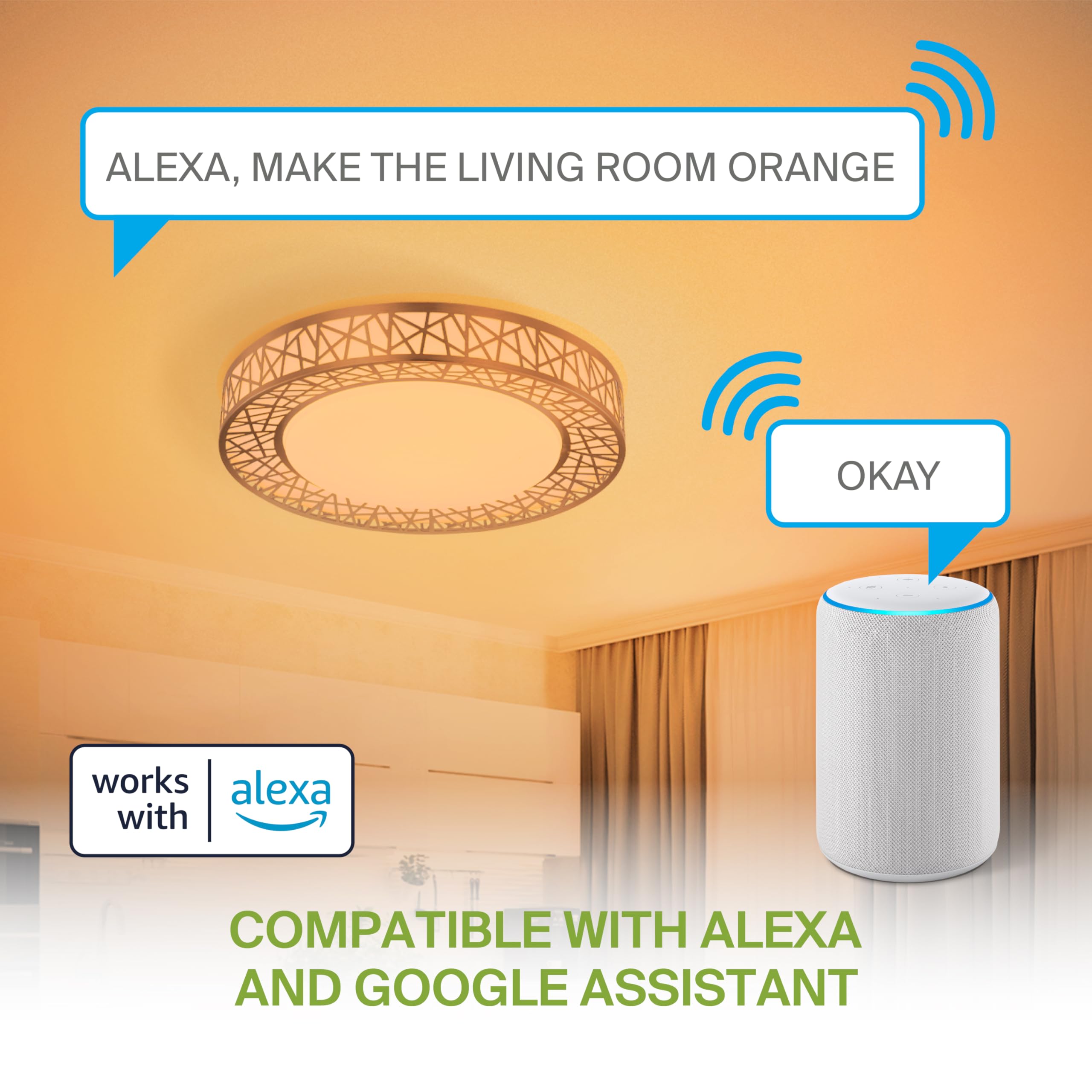 ASD 16 Inch Smart RGBW Ceiling Light - Dimmable, Remote Control, WiFi, Alexa & Google Assistant, Brushed Nickel, 4 Pack, Model A-LFM16D28