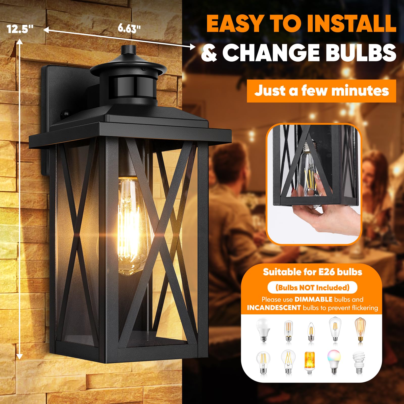 2-Pack Motion Sensor Outdoor Wall Lights, Upgraded Dusk To Dawn Outdoor Lighting Waterproof, Black Modern Outside Wall Mount Lig