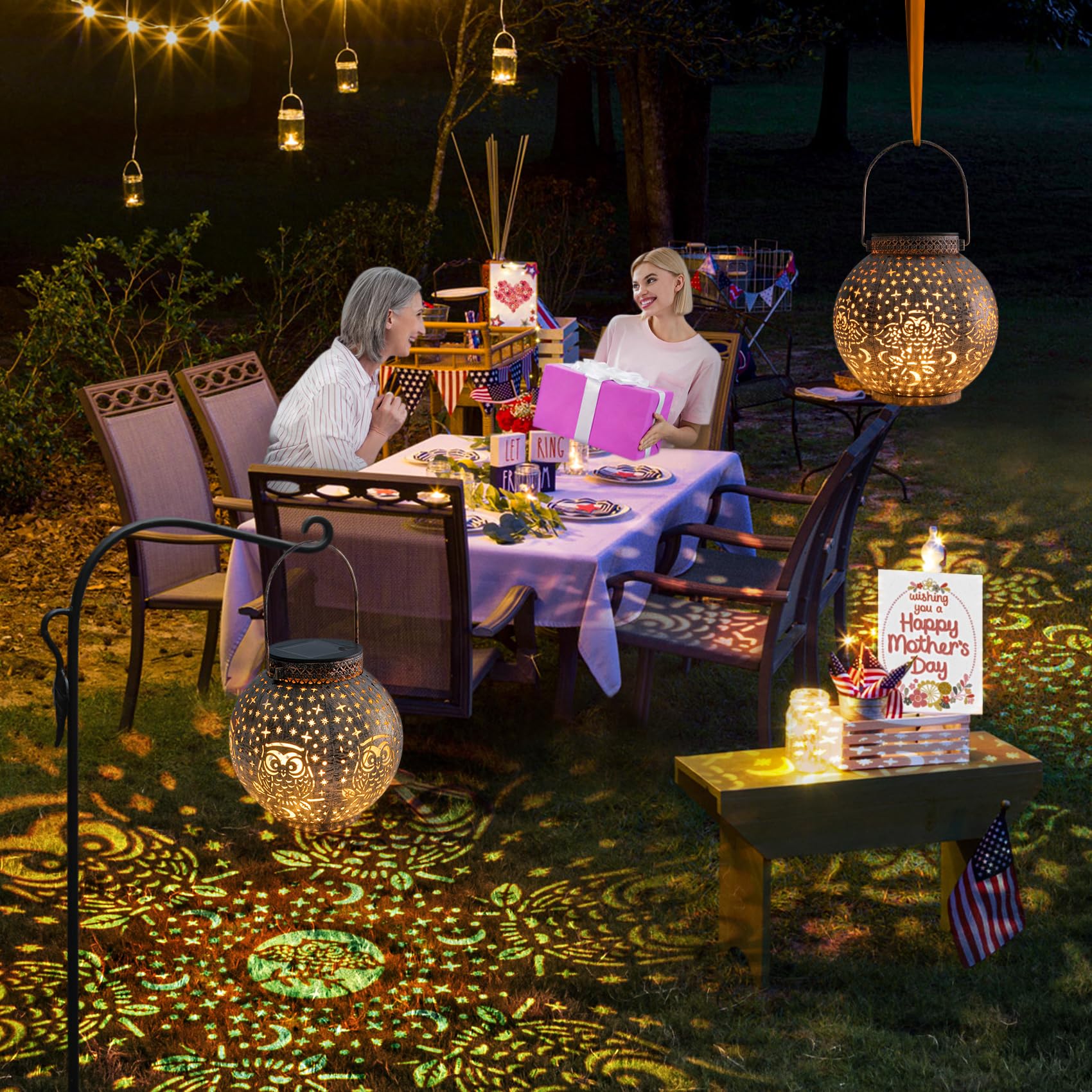 Solar Lanterns Outdoor Waterproof Garden Decorative Lights Owl Hanging Solar Lanterns For Patio, Table, Pathway, Balcony, Lawn, Yard Decor 2 Pack