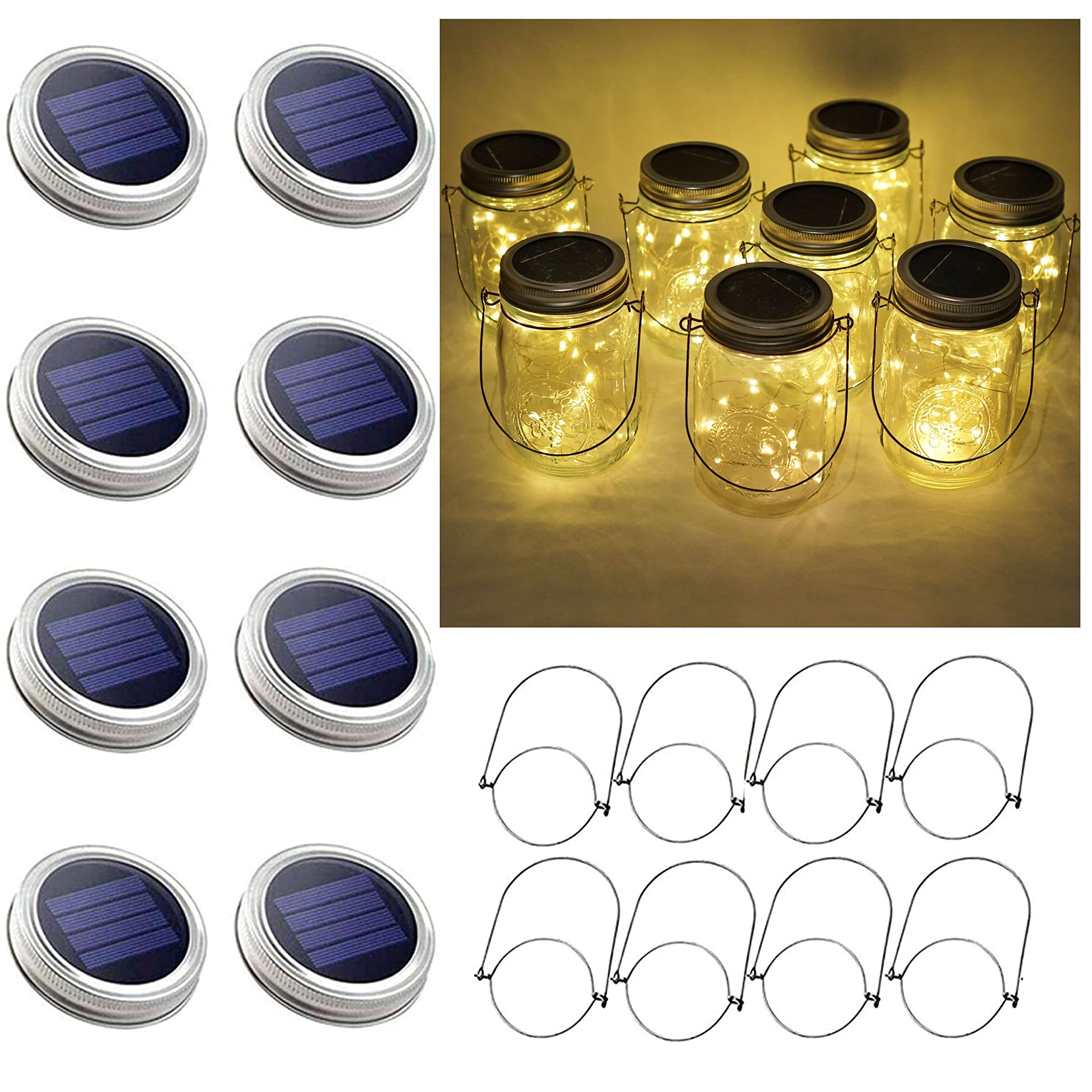 Cynzia 30LED Solar Mason Jar Lights, Waterproof Fairy Lights, 8 Pack, Warm White, Model 248605b8-a0d4-4797-a3ca-d32735