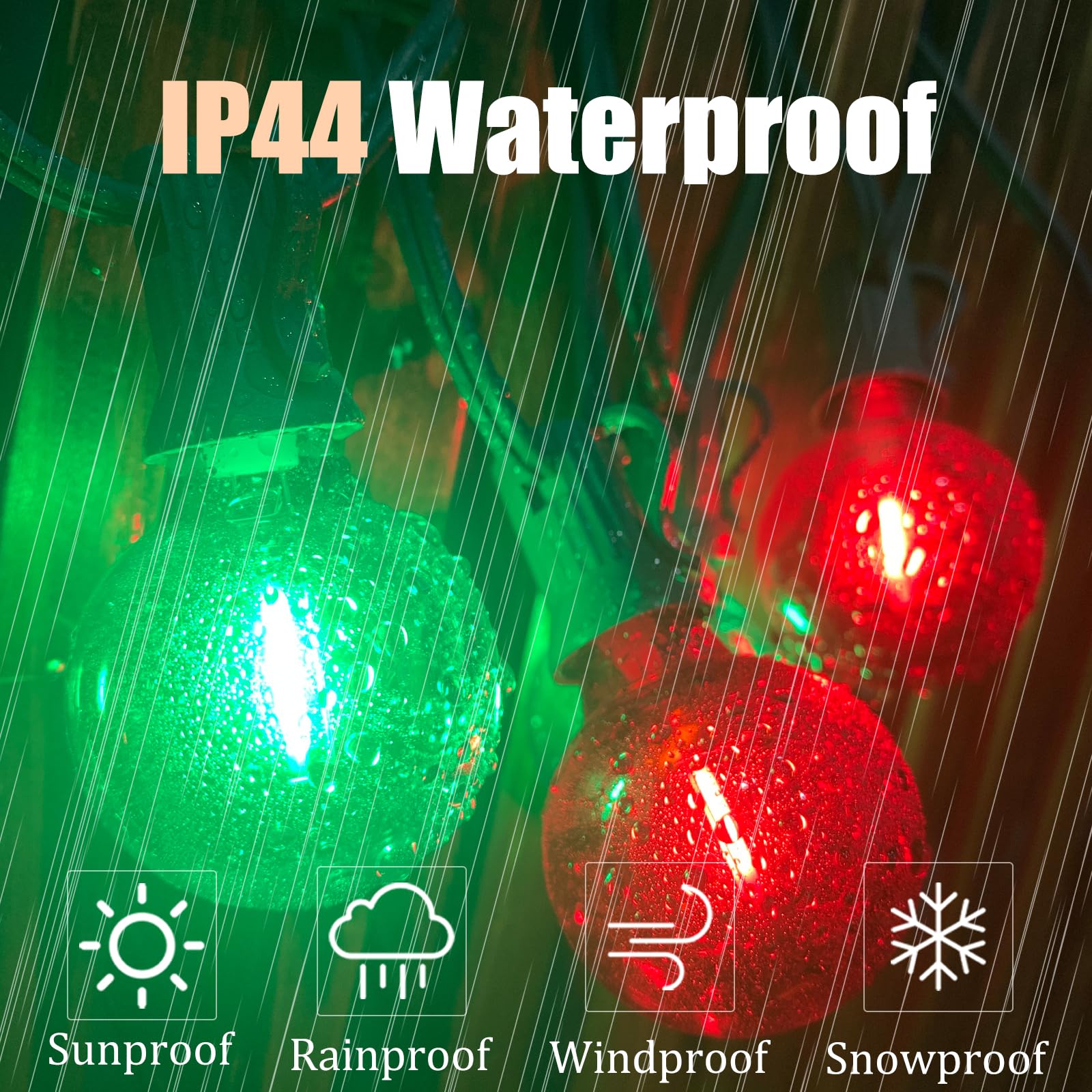 Abeja 50Ft Multicolor Christma Lights Outdoor  Red/Green Christmas Lights With 25 Led Colorful Bulbs(2 Spare)  Outside Christmas Hanging Light For Tree Roofline Holiday Party