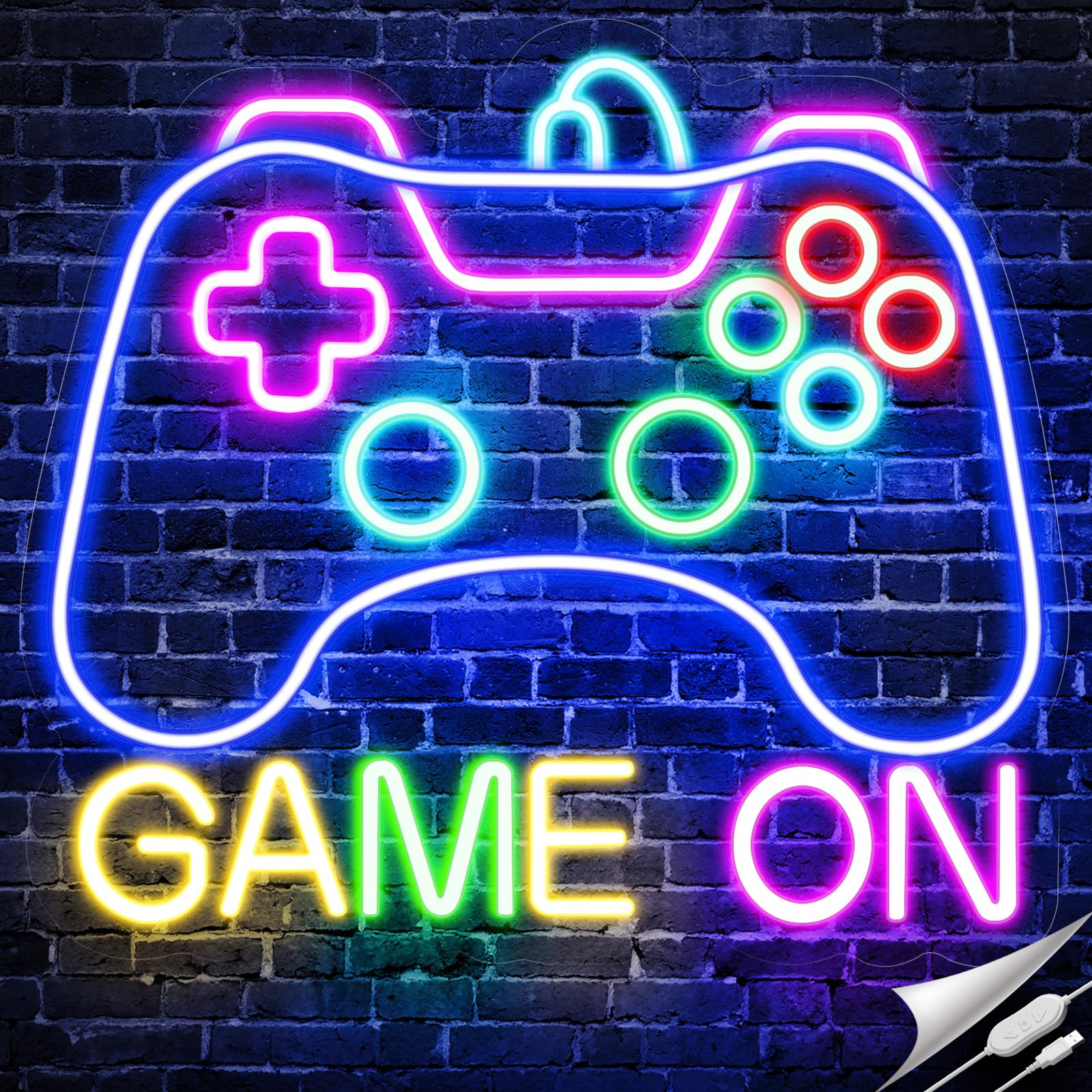 STYPOP Gamer Neon Sign - Game On LED Wall Decor, 14.2in x 13.4in, A-Game On, Perfect for Teen Bedroom and Game Room