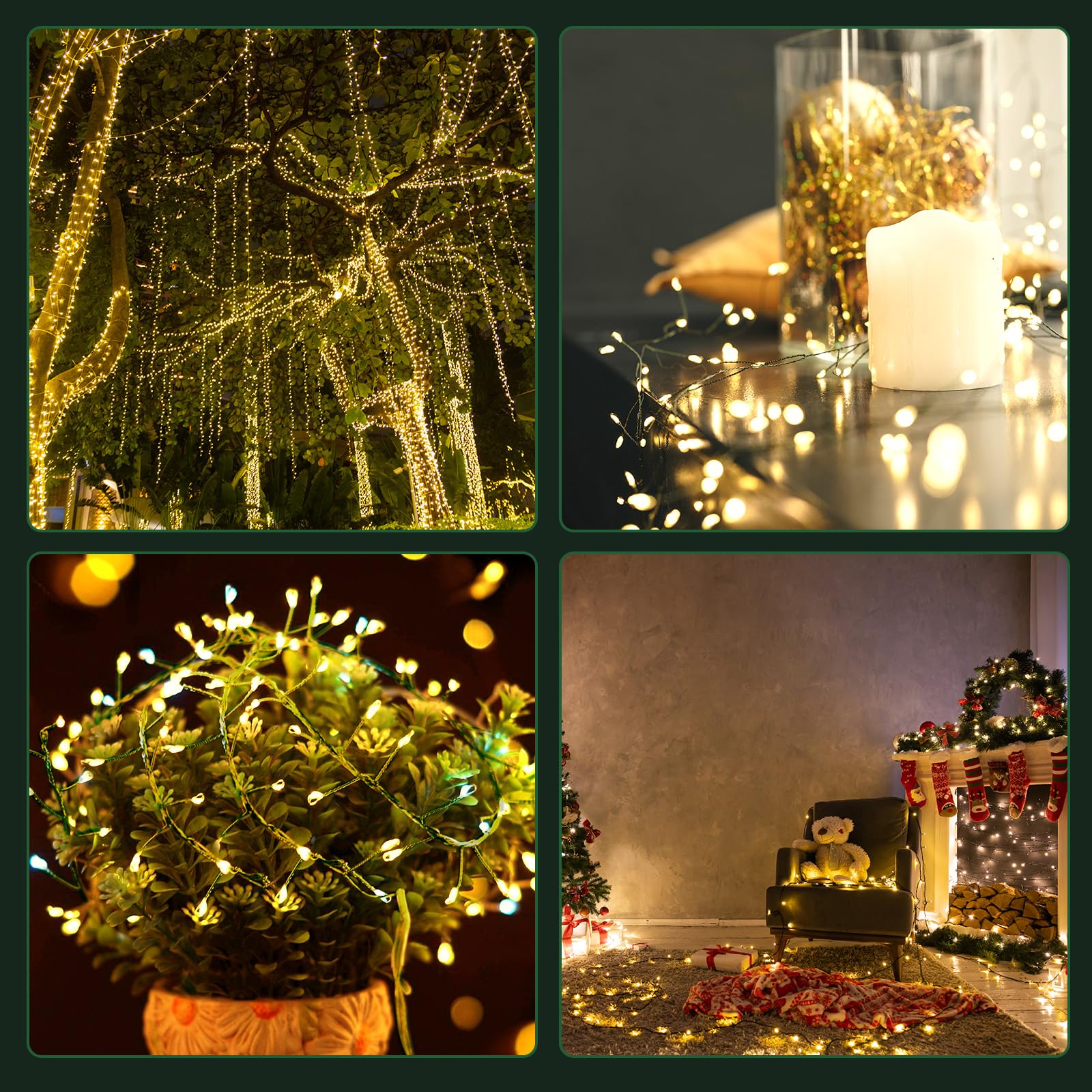 Usb Fairy Lights Plug In, Outdoor Twinkle Firecracker String Lights With Timer And 8 Modes, 10Ft 100 Led Waterproof Cluster Lights For Indoor Christmas Wreath Party Wedding Decoration, Warm White