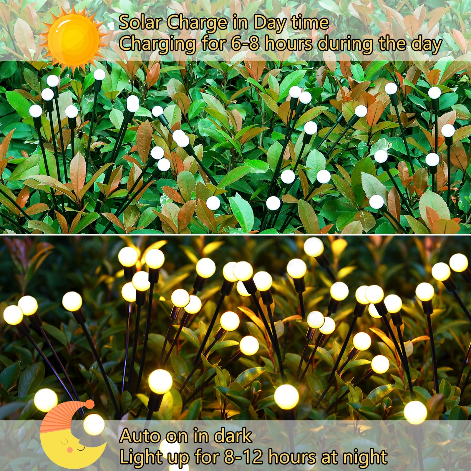 Kohlrabi Solar Garden Lights, 2 Pack, 20 LED, Waterproof, Warm White, Swaying Light for Yard and Patio Decoration