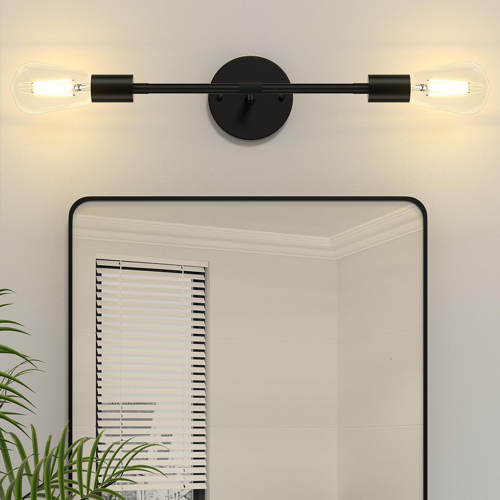 FadimiKoo 2-Light Bathroom Light Fixture, Black Metal Wall Sconces, Indoor Semi Flush Mount, 1 Pack