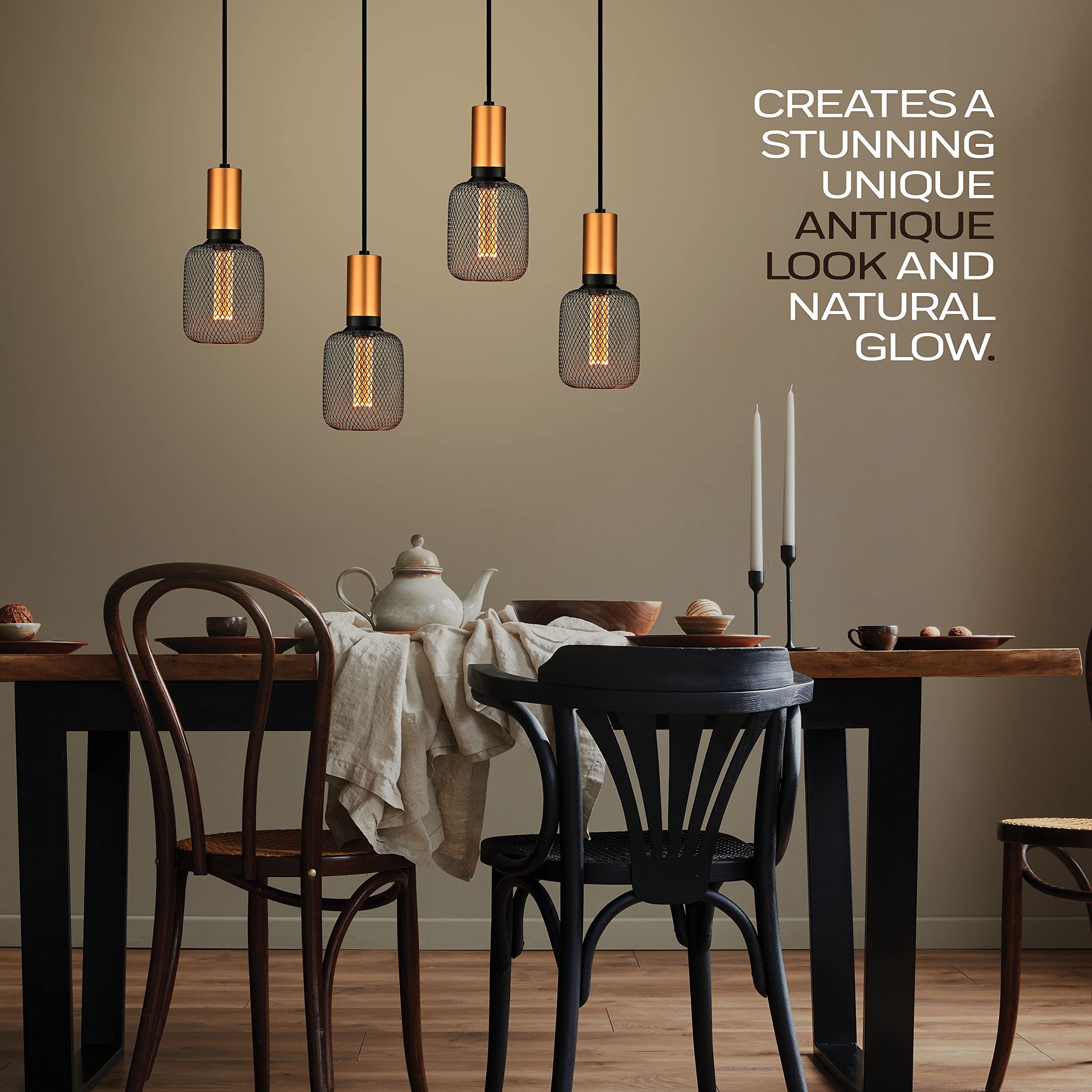 Next Glow LED Decorative Light Bulb, Black Metal Cage, Dimmable, Vintage Edison Style, 3.5W Equivalent, Cylinder Size