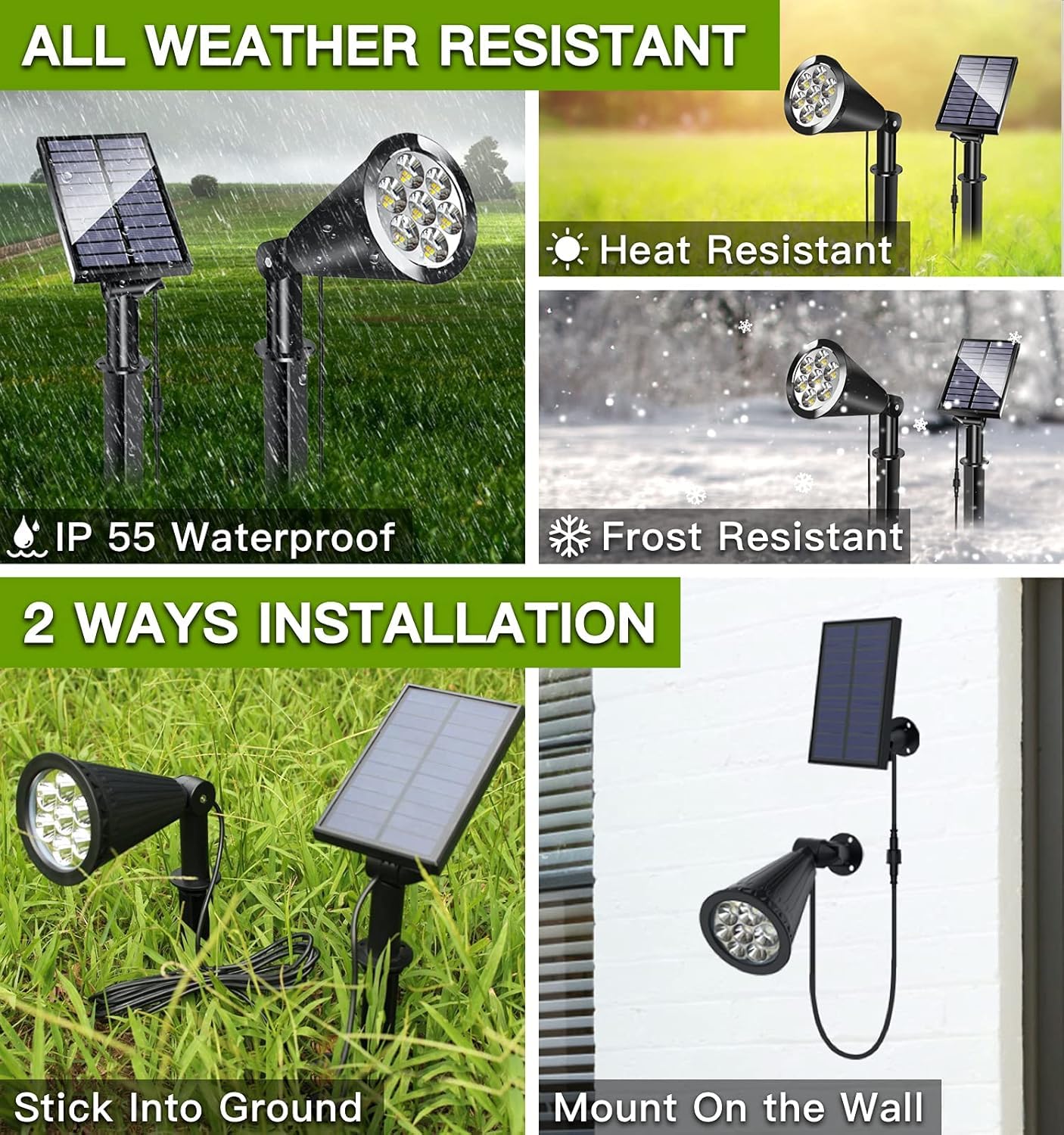 MEIHONG Solar Spot Light Outdoor, Waterproof LED Accent Lights, 2-in-1, High-impact ABS Plastic, Yellow-2 Pack, Model K1-B