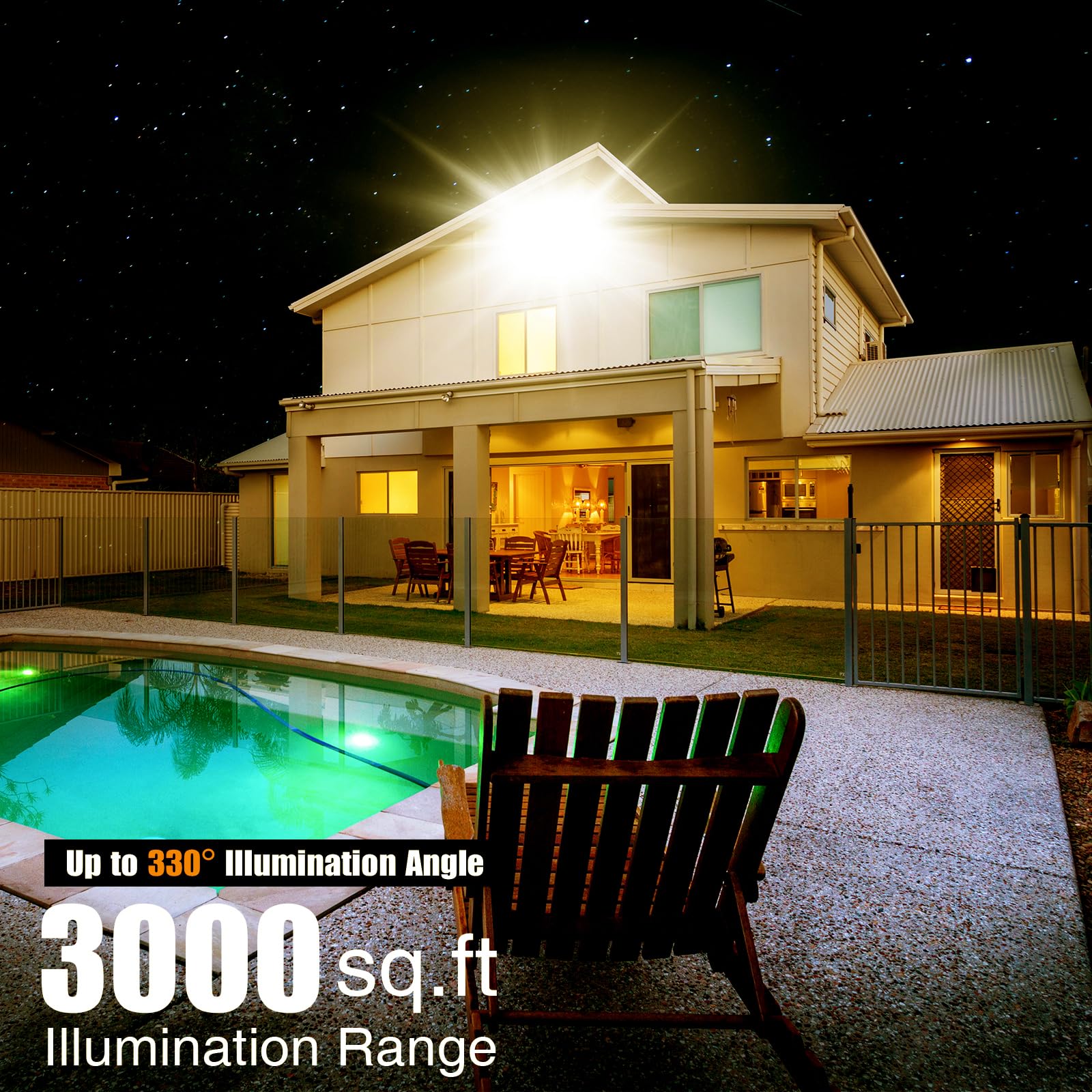 Stasun 300W Led Flood Light, 30000Lm, Ip66 Waterproof, 3000K Warm White, 3