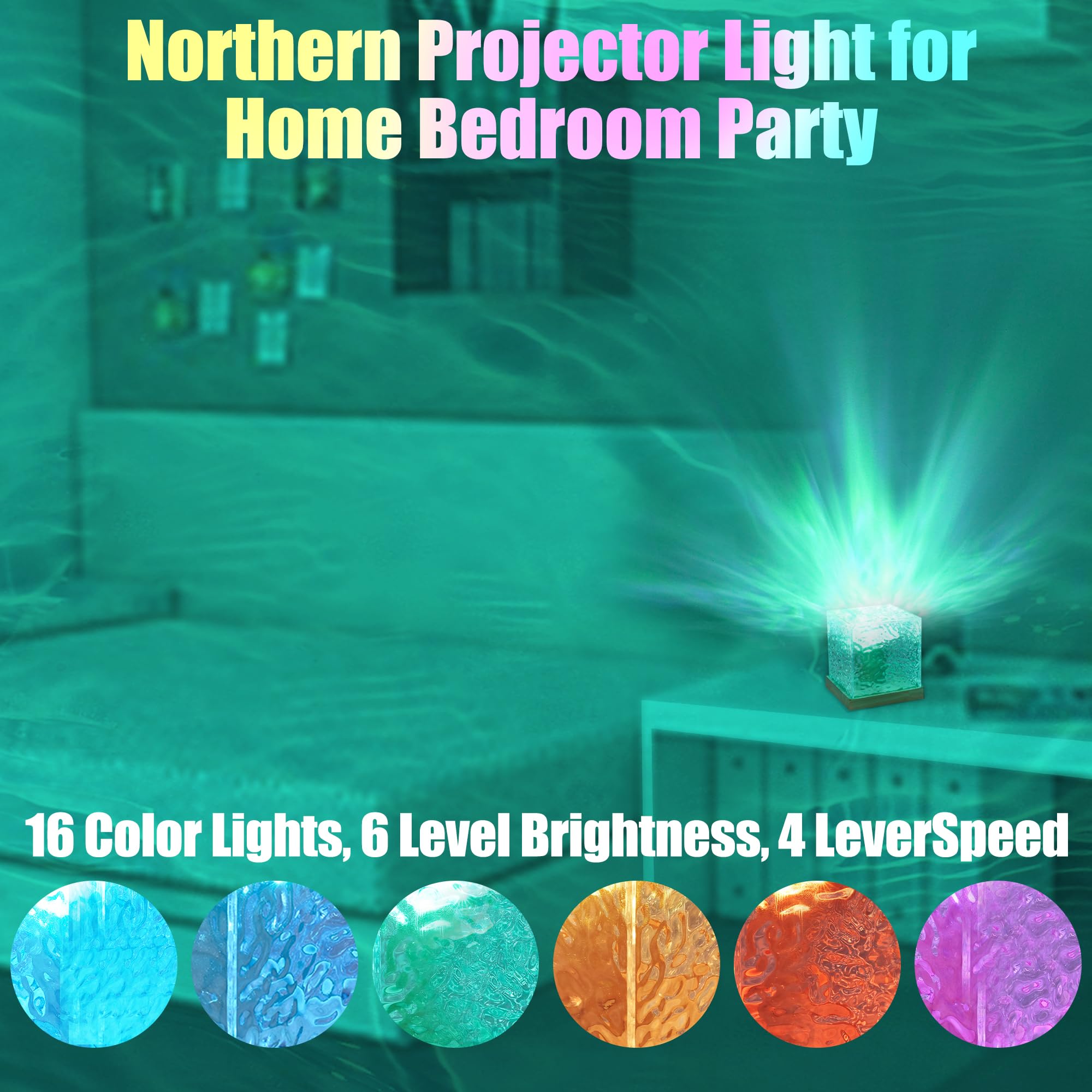 RICHMYC Ocean Wave Projector Light, 16 Colors, Remote Control, Acrylic, Model EVR01, Wood Color