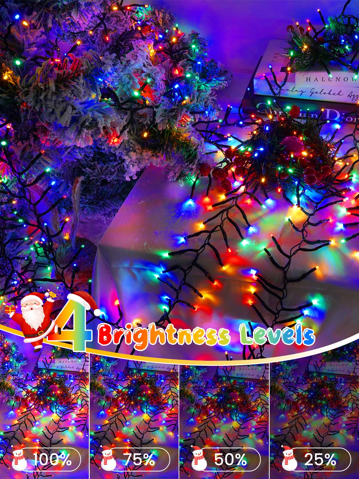 25Ft 500 Led Christmas Cluster Lights  Fire er String Lights With Remote & 8 Modes & Timer  Waterproof Fairy Twinkle Light Plug In For Indoor Outdoor Party Garden Xmas Tree Decoration  Multicolor