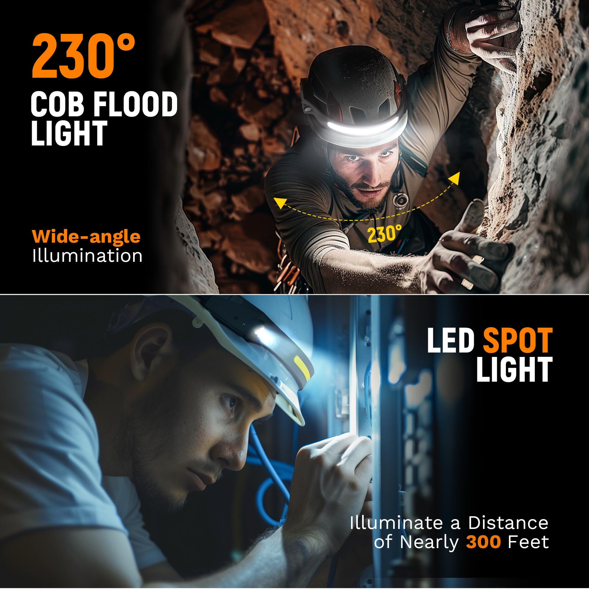 Headlamp Flashlight, 3Pack Rechargeable Led Headlamps 1200Lumens 2 Cob 230Wide Beam Headlight With Motion Sensor Bright 5 Modes