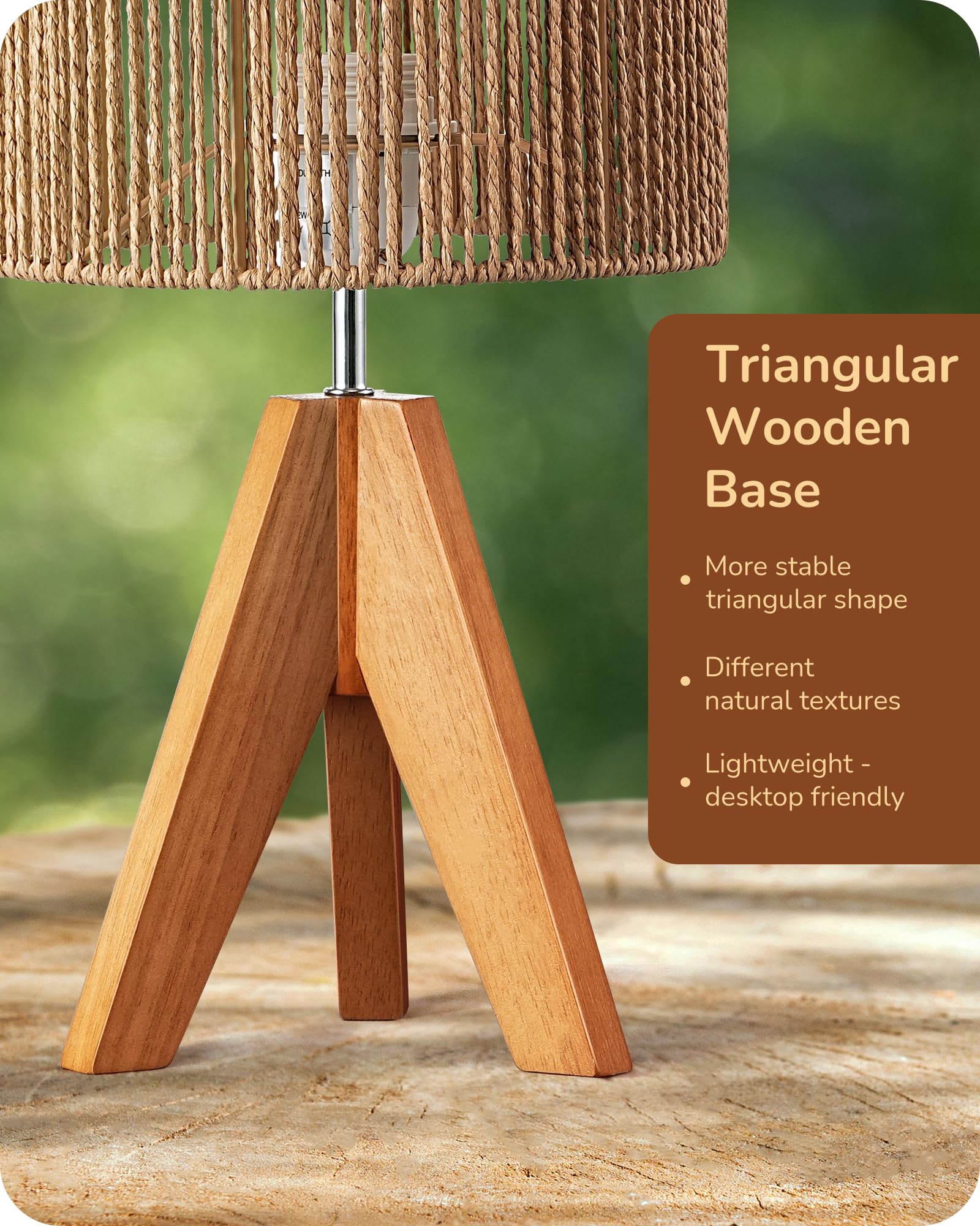 Edishine Small Rattan Table Lamp, Wood Tripod Bedside Lamp, Boho Nightstand Lamp For Living Room, End Table, Office, E26 Base, N