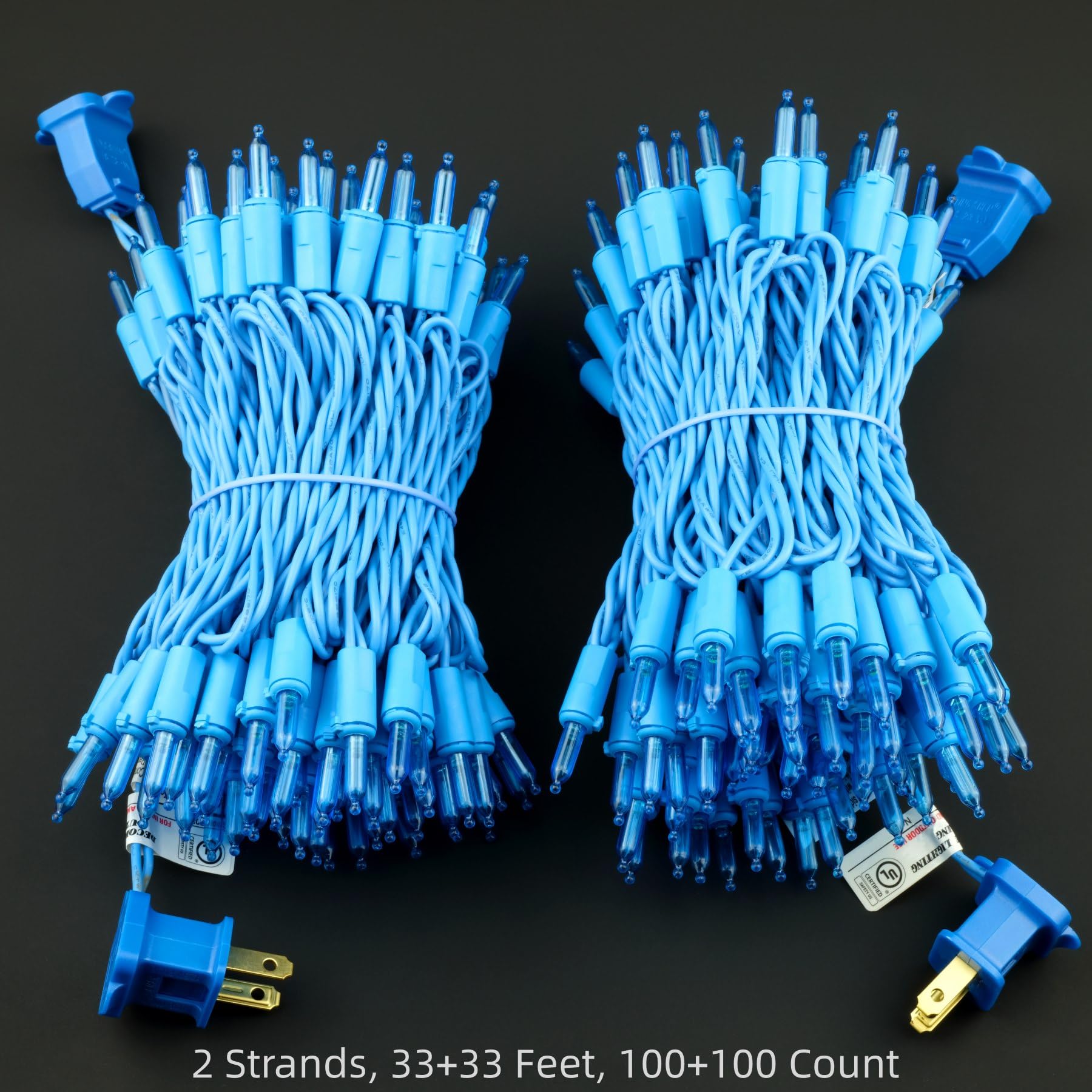 Yuletime 200 Blue Led Christmas Lights - 33Ft, 100 Lights, Ul Certified, Blue Wire, Pack Of 2 Strands