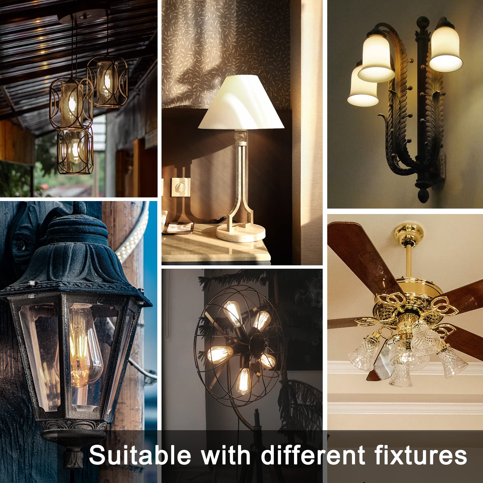 TJOY Vintage LED Light Bulbs, Dimmable 8W, 800LM, E26 Base, 2700K Warm White, ST58, 4 Pack, Clear Glass Filament