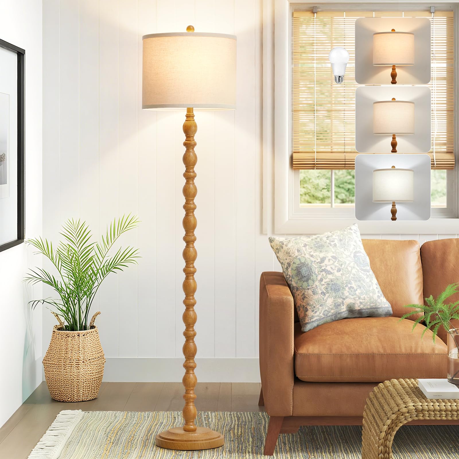 Luvkczc 62 Rustic Floor Lamp with Adjustable Color Temperatures, Retro Farmhouse Standing Lamp for Living Room, Bedroom, Corner,