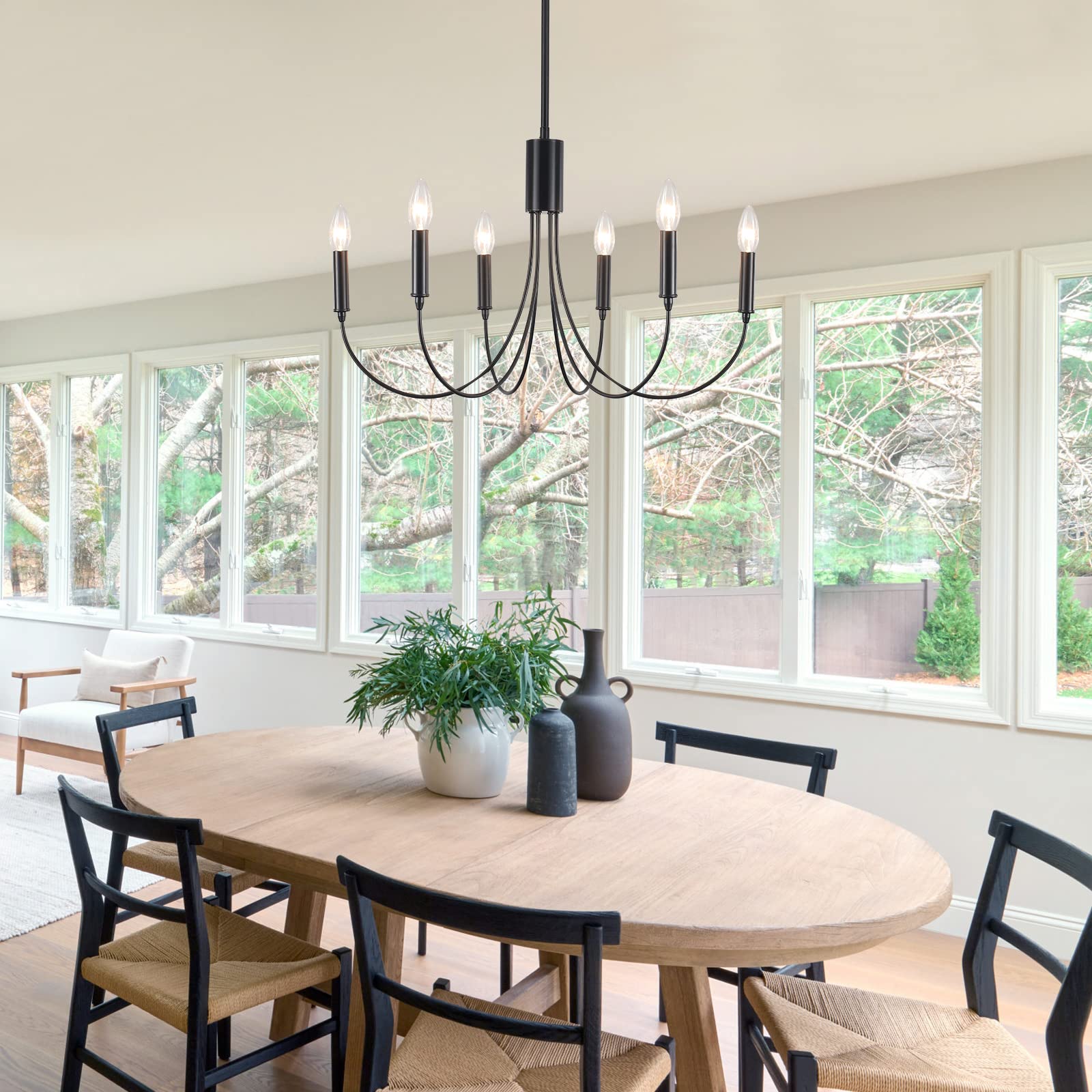 Zjvaive Black Chandelier 6-Light Modern Iron Farmhouse Chandeliers For Dining Room Rustic Industrial Light Fixtures For Bedroom