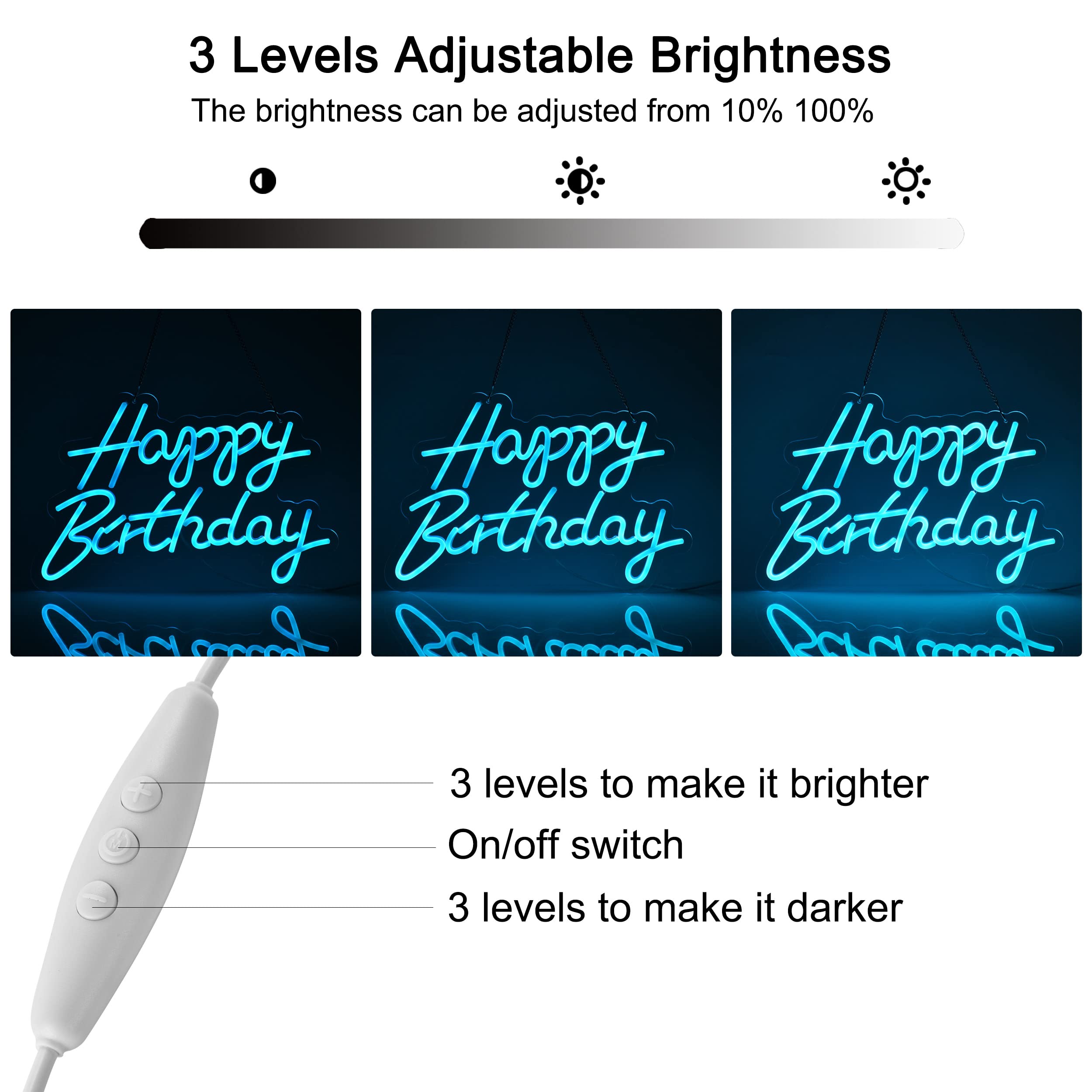 Neonhonba Happy Birthday Neon Sign, Dimmable, Glass, 17x12 inches, Blue
