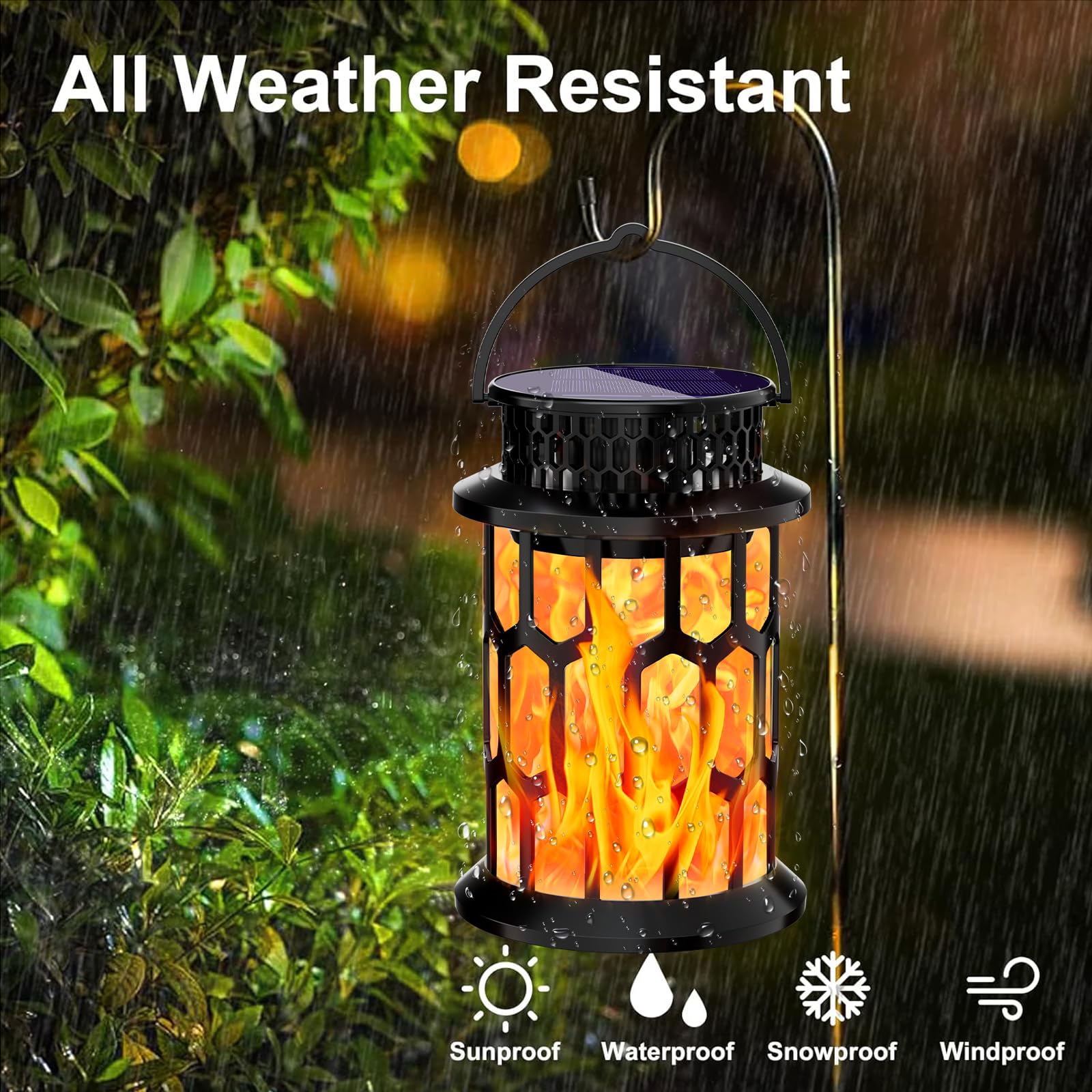 Donline Solar Lanterns Outdoor Waterproof, Flickering Flame Hanging Solar Lantern Camping Solar Powered Lights Decorative Lights For Christmas Decorations Home Garden Patio Deck Yard Path, 2 Pack