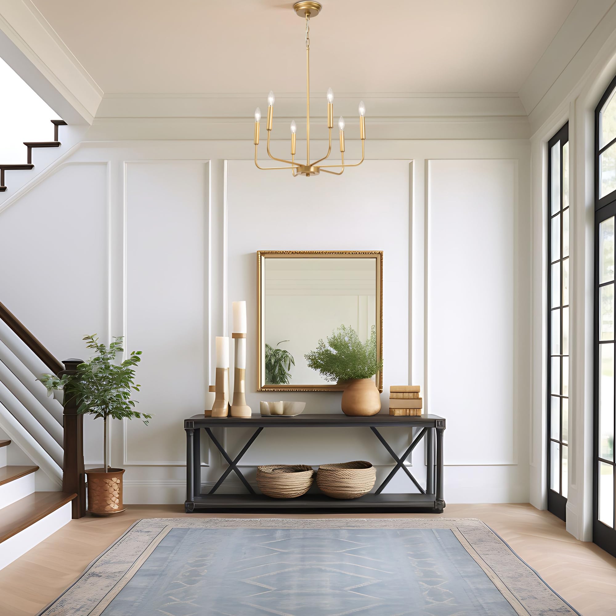 Laluz Gold Chandelier, 6-Light Modern Farmhouse Dining Room Chandelier Over Table, 19.7'' Candlestick Chandeliers Hanging Light