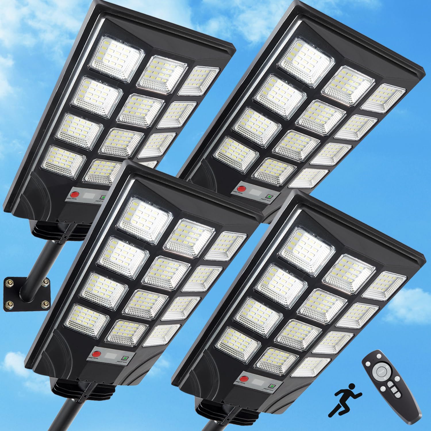 4pcs 600W 15000LM Solar Street Lights Outdoor Waterproof Solar Street Lights for Outside Parking Lot 192 5730LEDs Dusk to Dawn S