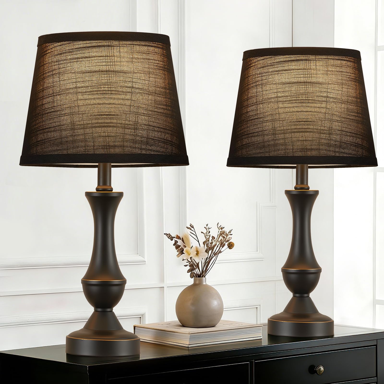 Luvkczc Table Lamp Set of 2  19 Mordern Bedside Lamps for Living Room & Bedroom  Linen Shade Desk Lamps for Nightstand  Office  Study(Bulb not Included)