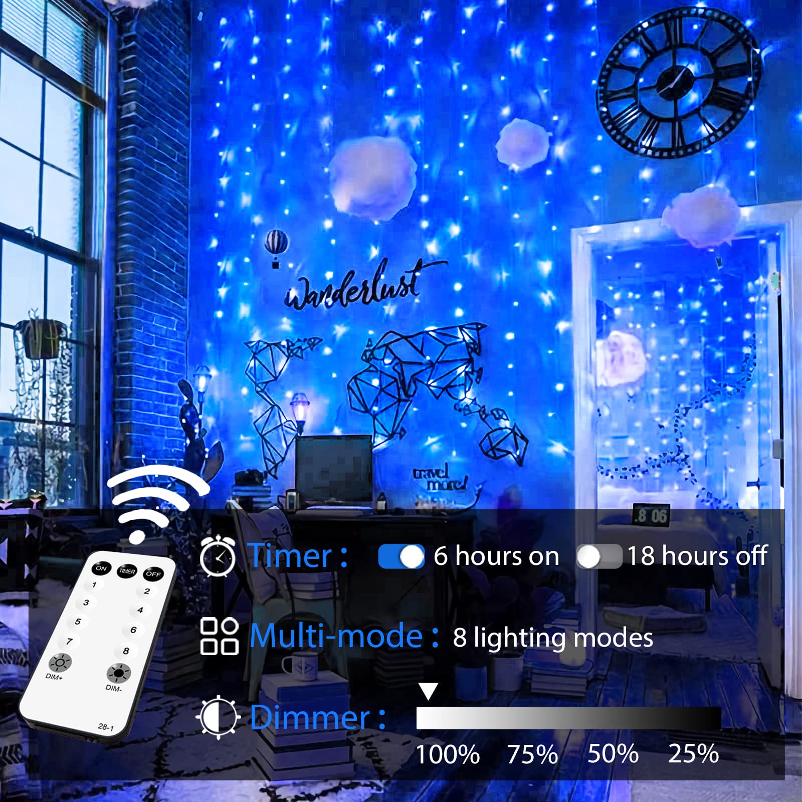 Jmexsuss 300Led Christmas Curtain Lights, Blue Christmas Lights With Remote, Blue String Lights For Bedroom Wall Window Backdrop Garden Indoor Outdoor Patio Yard Porch Decorations, 9.8X9.8Ft
