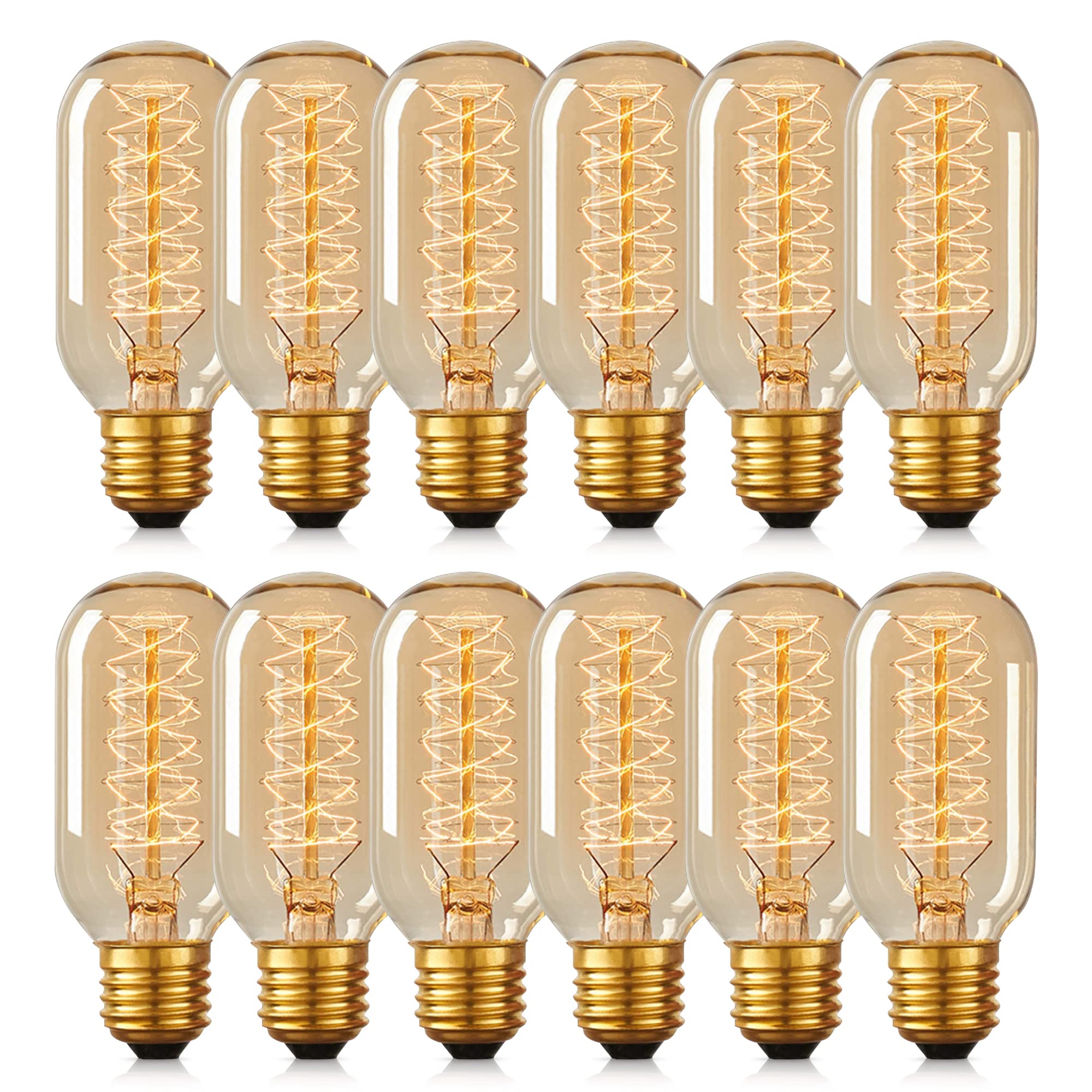 Doresshop T45 Vintage Edison Light Bulb, Antique Tubular Style Incandescent Bulb, Warm White, Amber Glass, 110-130 Volts, E26 Me