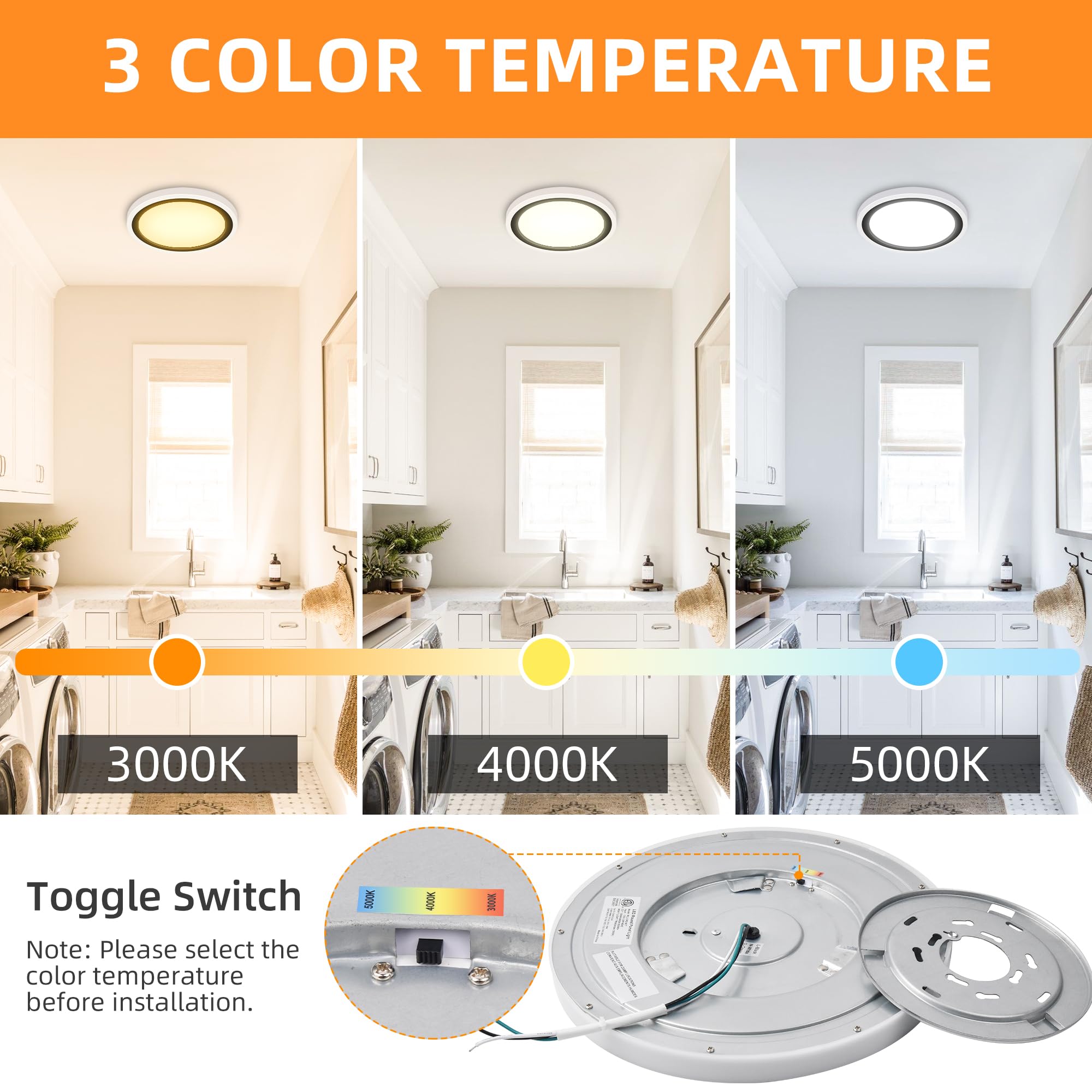 Hlite13 Inch Led Flush Mount Ceiling Light Fixture With Night Light, 24W, 2600Lm,3/4/5K 3Cct, Dimmable Flat Round Led Ceiling Li