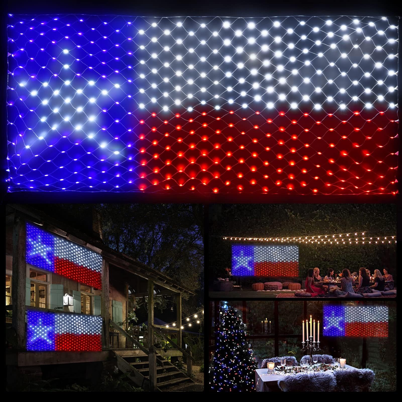 Leisure World LED Texas Flag Net Lights - 384 LEDs, 3.3x6.6 FT, Outdoor Patriotic Decor, 8 Modes, Plastic & Copper Wire