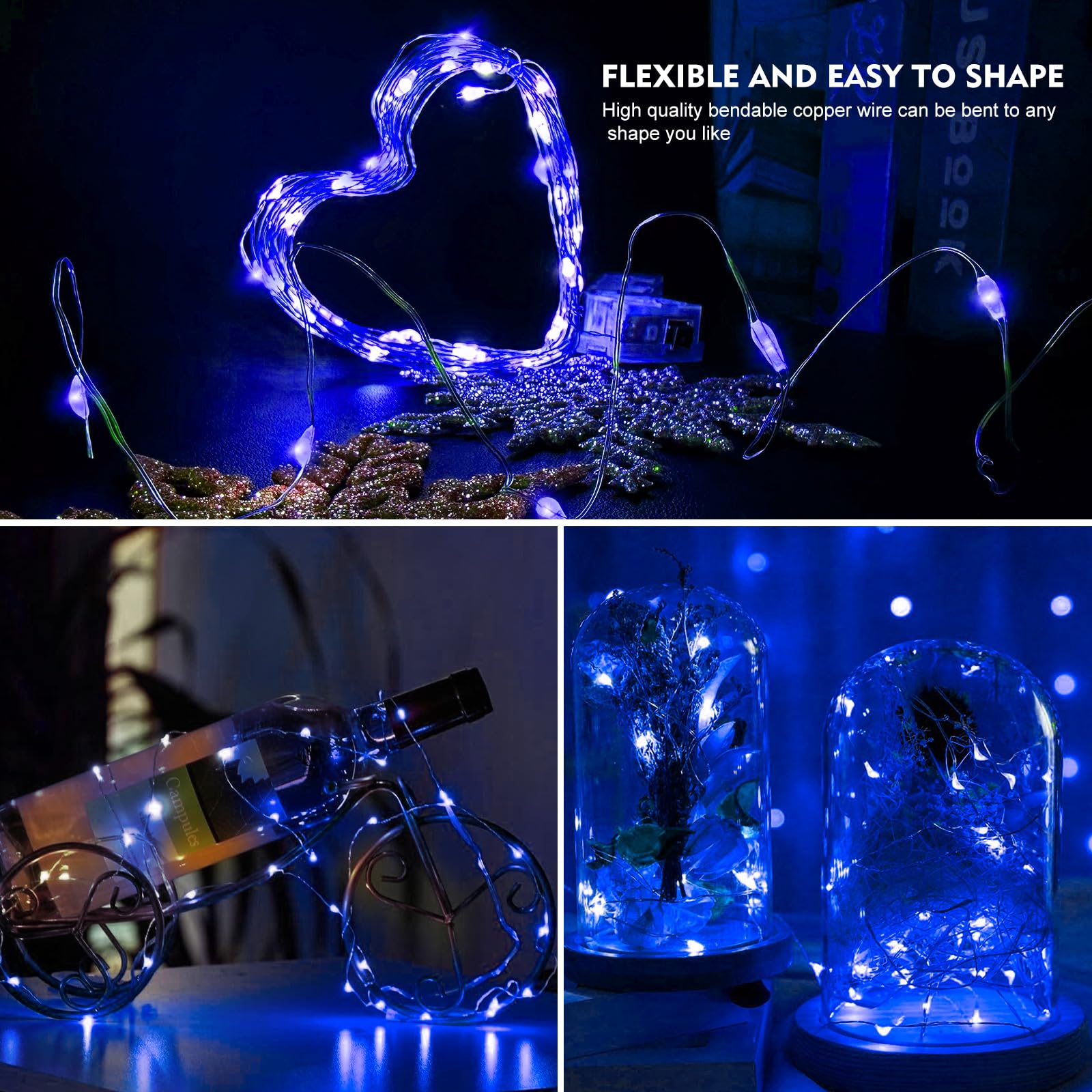 Aikei 24 Pack Led Fairy Lights Battery Operated, String Lights Waterproof 7 Feet 20 Led Firefly Starry Lights For Wedding Party Bedroom Garden Christmas Decoration (24 Pack, Blue)