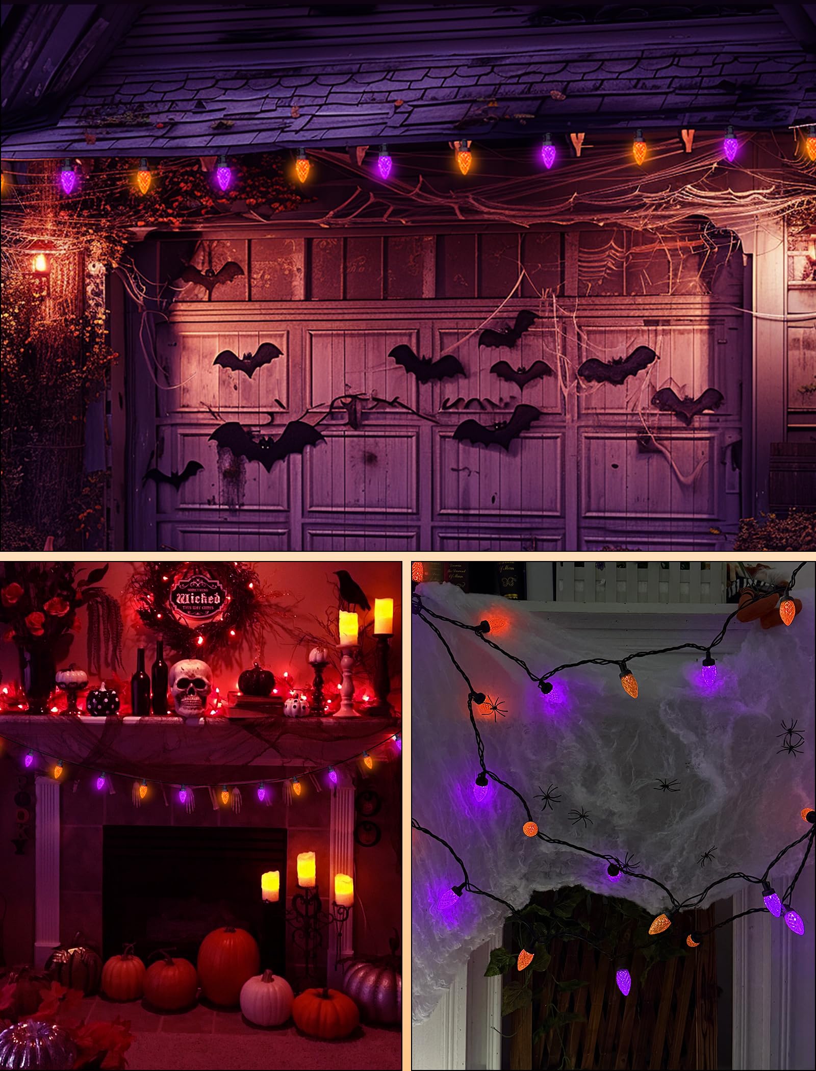 26Ft Halloween String Lights Outdoor  50 C7 Led Orange And Purple String Lights Waterproof  Plug-In Halloween Patio Decorative Lights For Indoor Roofline Backary Porch House Holiday Party Decor
