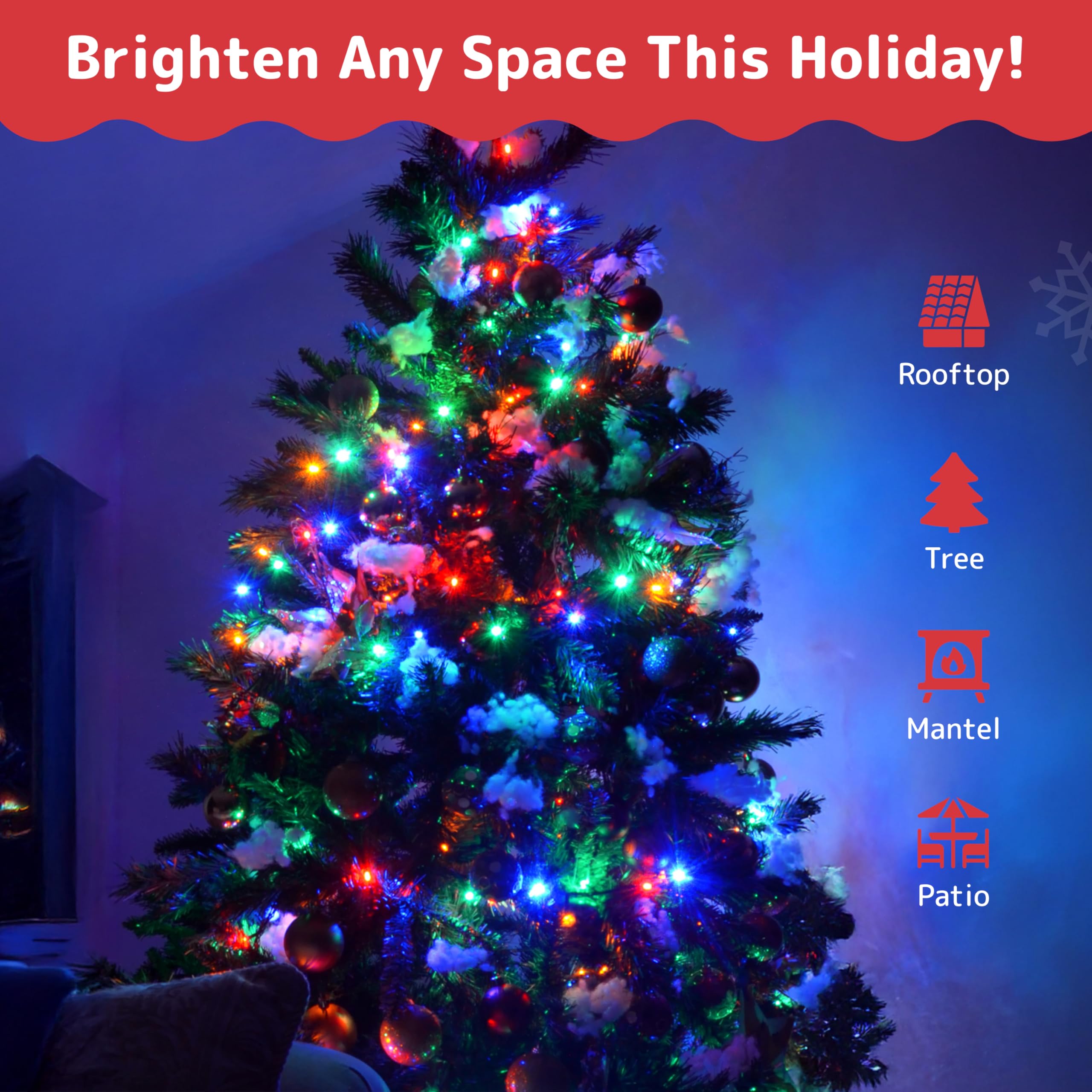 Prextex Christmas Lights - 300 Multicolor Twinkle Lights, 60 Feet Indoor/Outdoor String Lights With White Wire