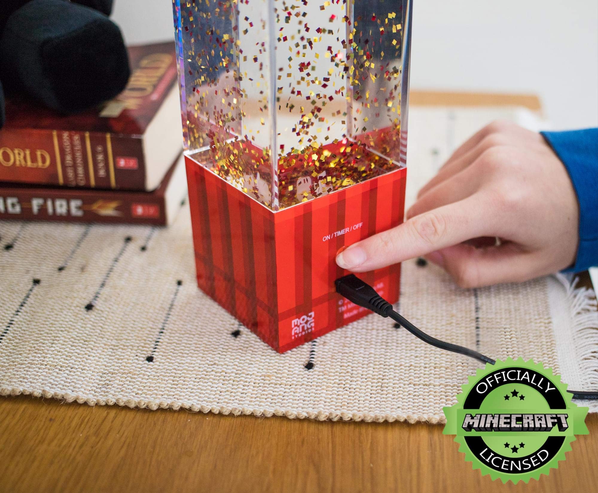 Ukonic Minecraft TNT Block Motion Lamp | LED Bedside Table Light | 12 Inches Tall | Red | Model 16430