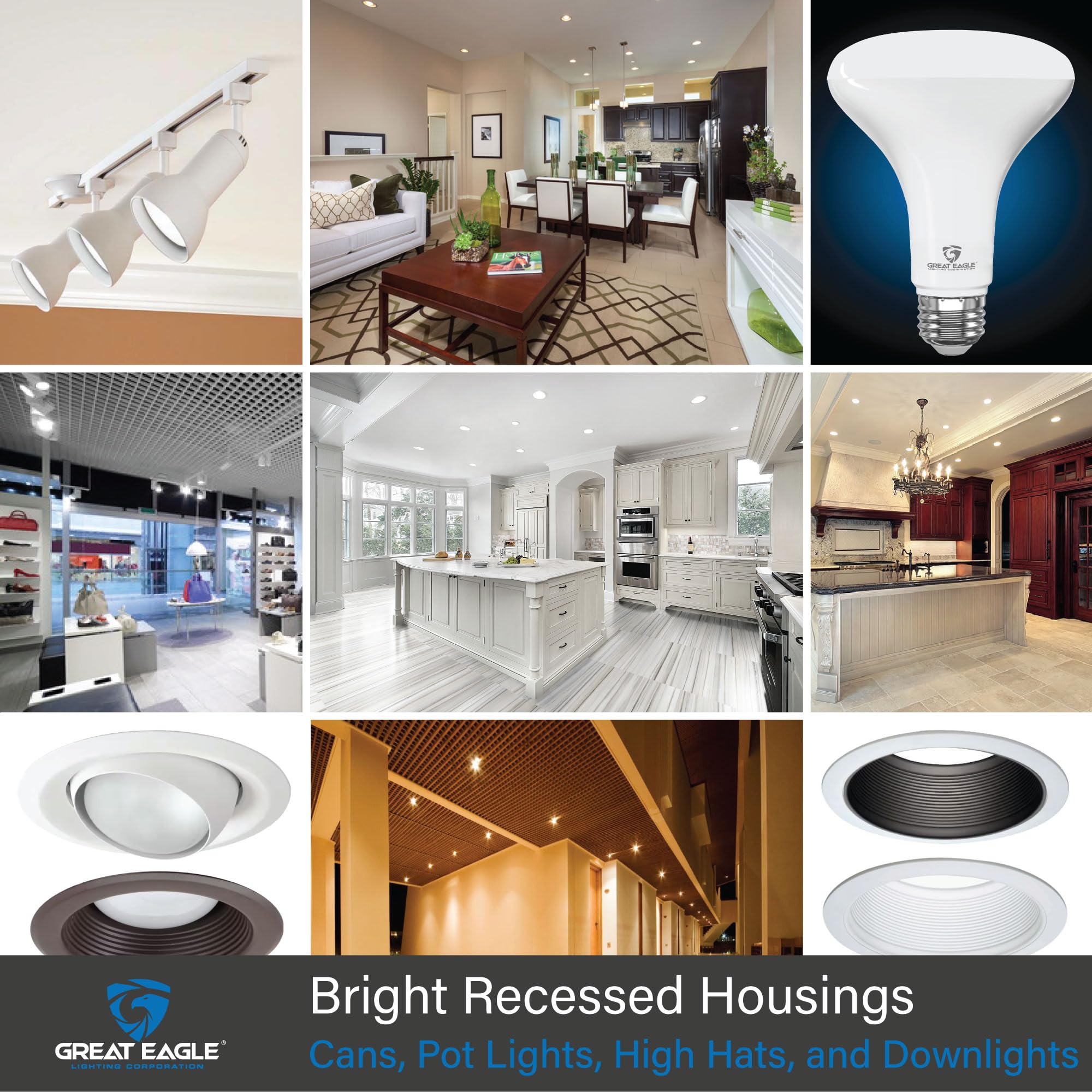 Great Eagle BR30 LED Bulb - 11W (75W Equivalent), 850 Lumens, 4000K Cool White, Dimmable, UL Listed, 6 Count Pack