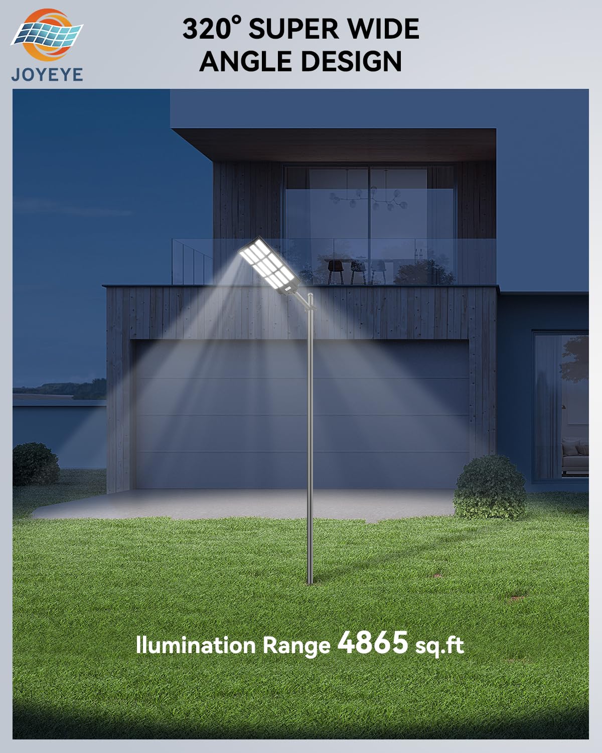 JOYEYE 10000W Solar Street Lights - IP66 Waterproof, Motion Sensor, Remote Control, 2 Pack, Black, Model ts032