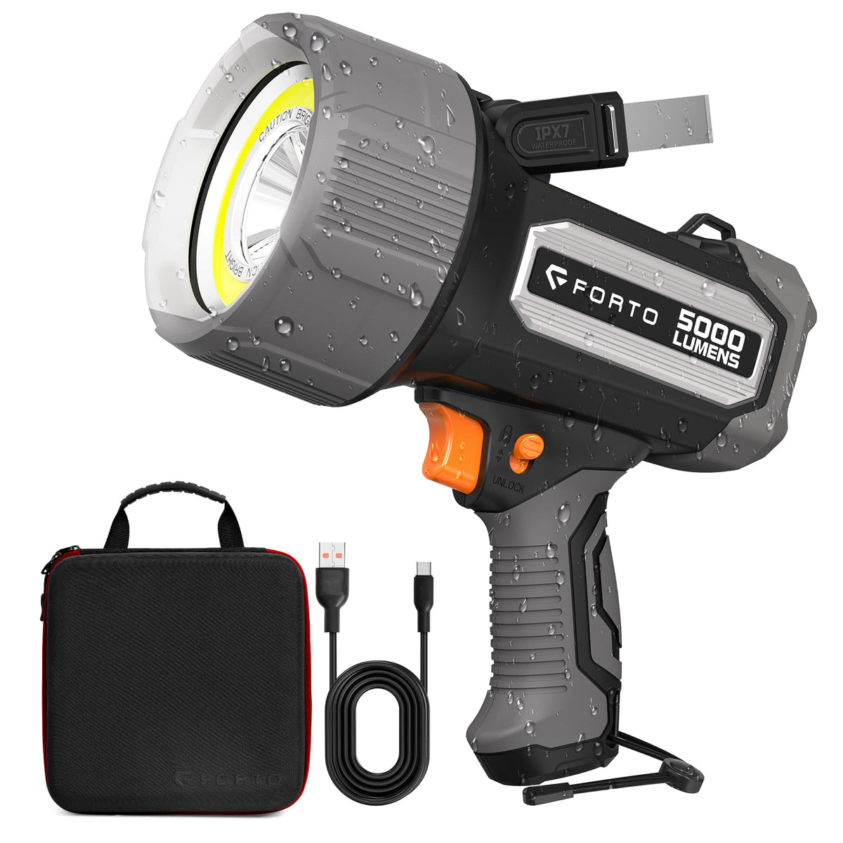 5000 lumen flashlight rechargeable FORTO Rechargeable Spotlight 5000 Lumen Waterproof Handheld Flashlight – Lightsdaddy