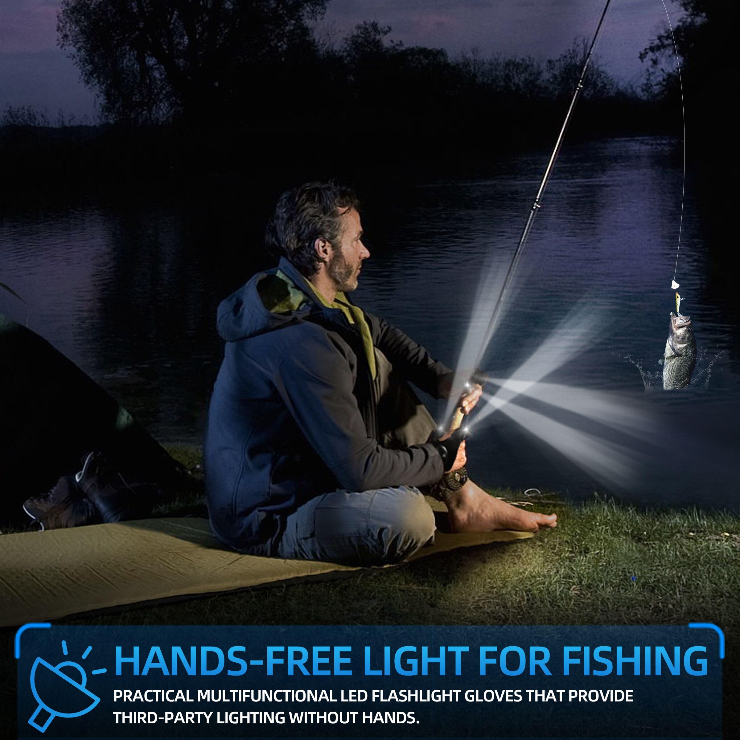 Gifts for Men Stocking Stuffers for Adults LED Flashlight Gloves Cool Gadgets Tools Outdoor Hands Free Flashlights for Fishing R