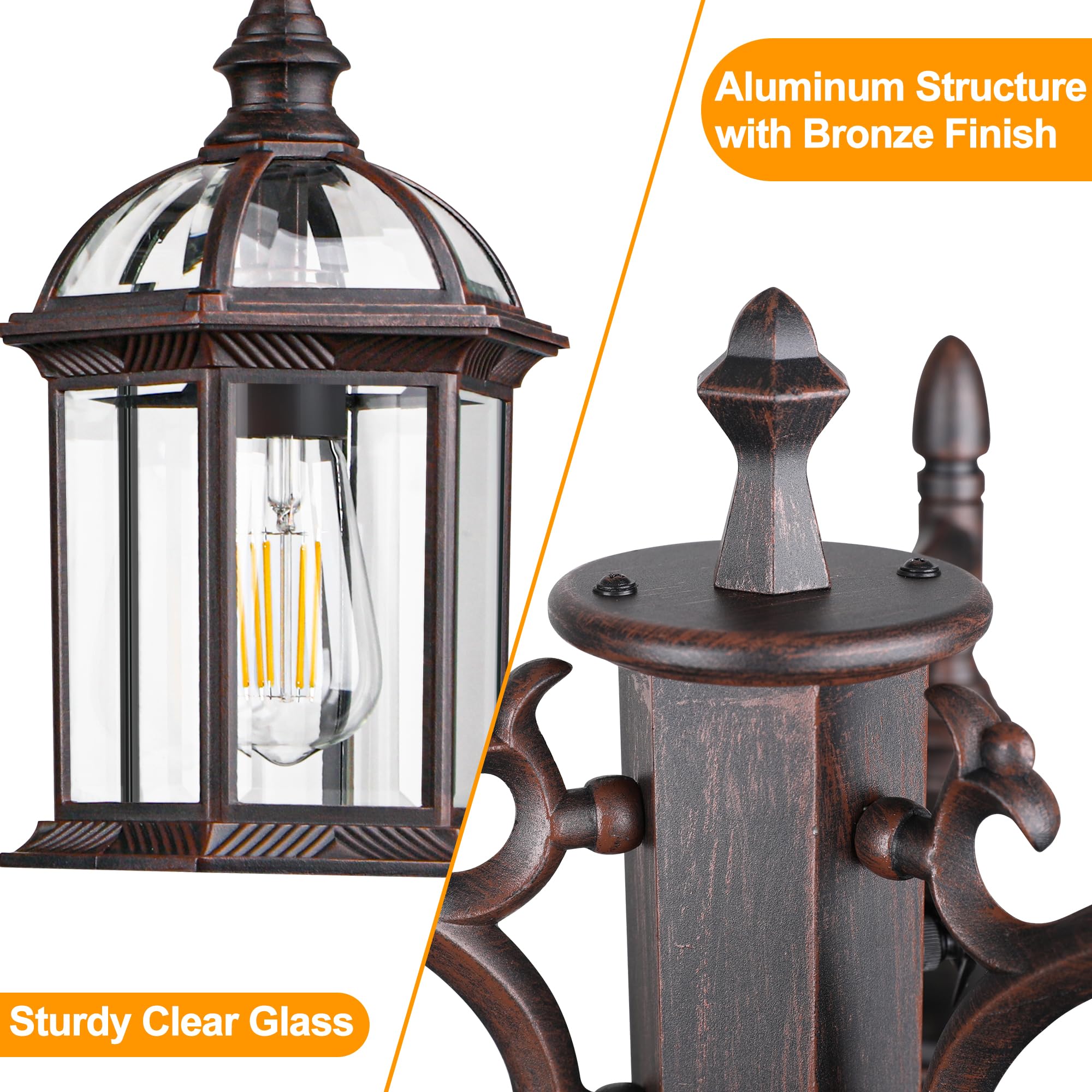 PARTPHONER Dusk to Dawn Outdoor Lamp Post Light, Triple Head Aluminum, Oil-Rubbed Bronze, Model PA1201, Waterproof Sensor Fixture