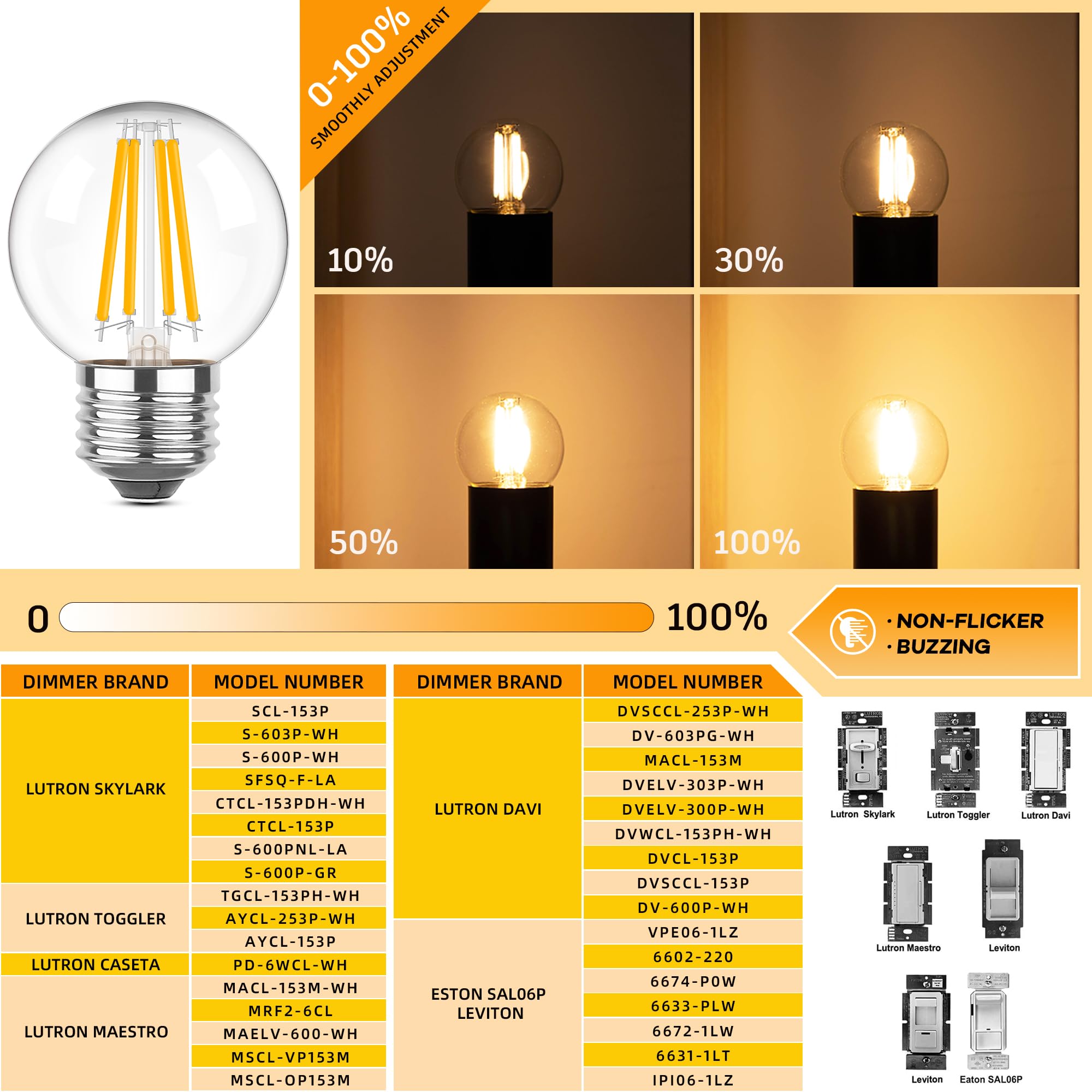 Grensk Dimmable E26 Led Light Bulbs 60 Watt,G16.5 6 Watt Small Edison Globe Bulb,2700K Warm White Filament Vintage Light Bulb Fo