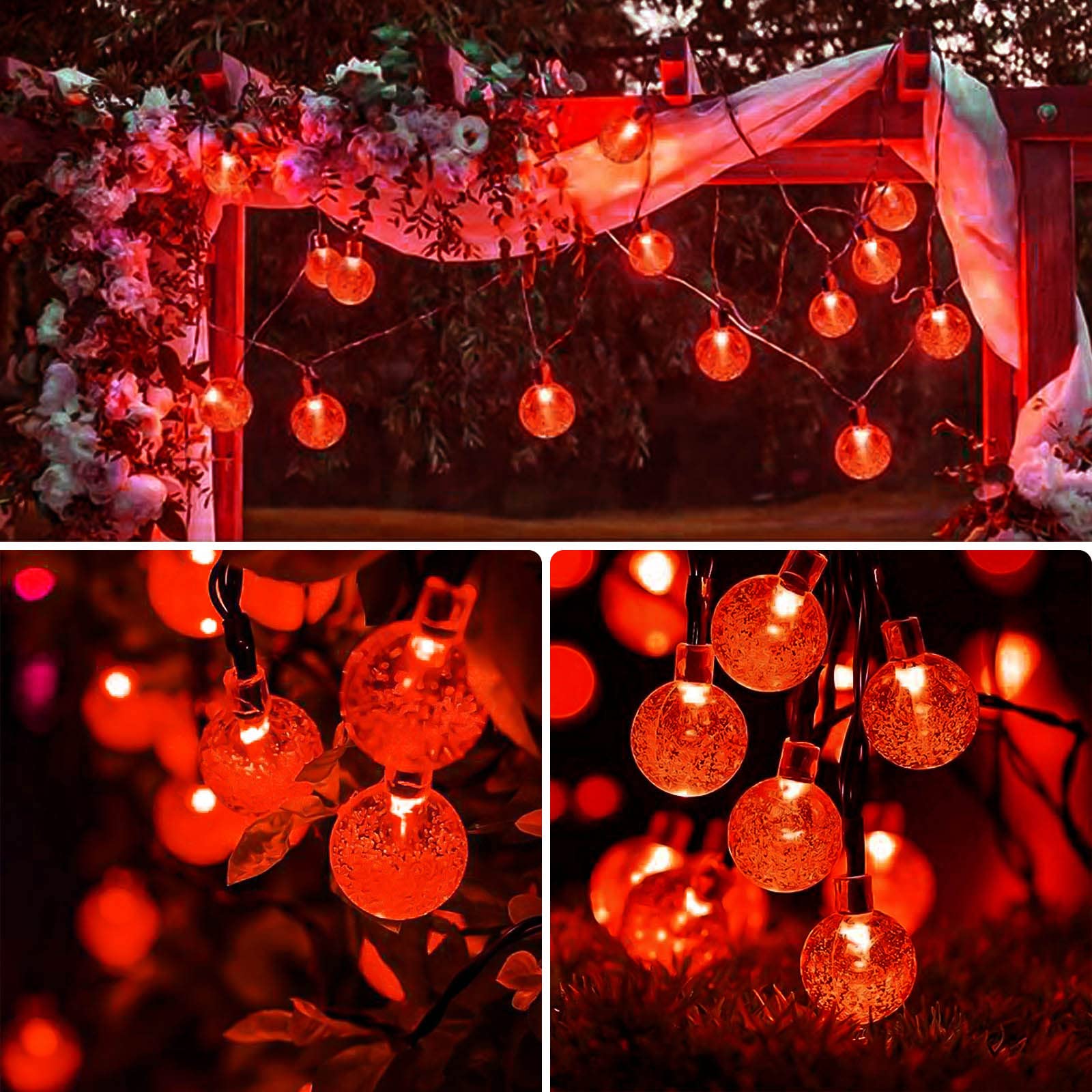 2-Pack Total 100 Led 64Ft Red Solar String Lights For Outside, Waterproof Solar Halloween Lights With 8 Lighting Modes, Crystal