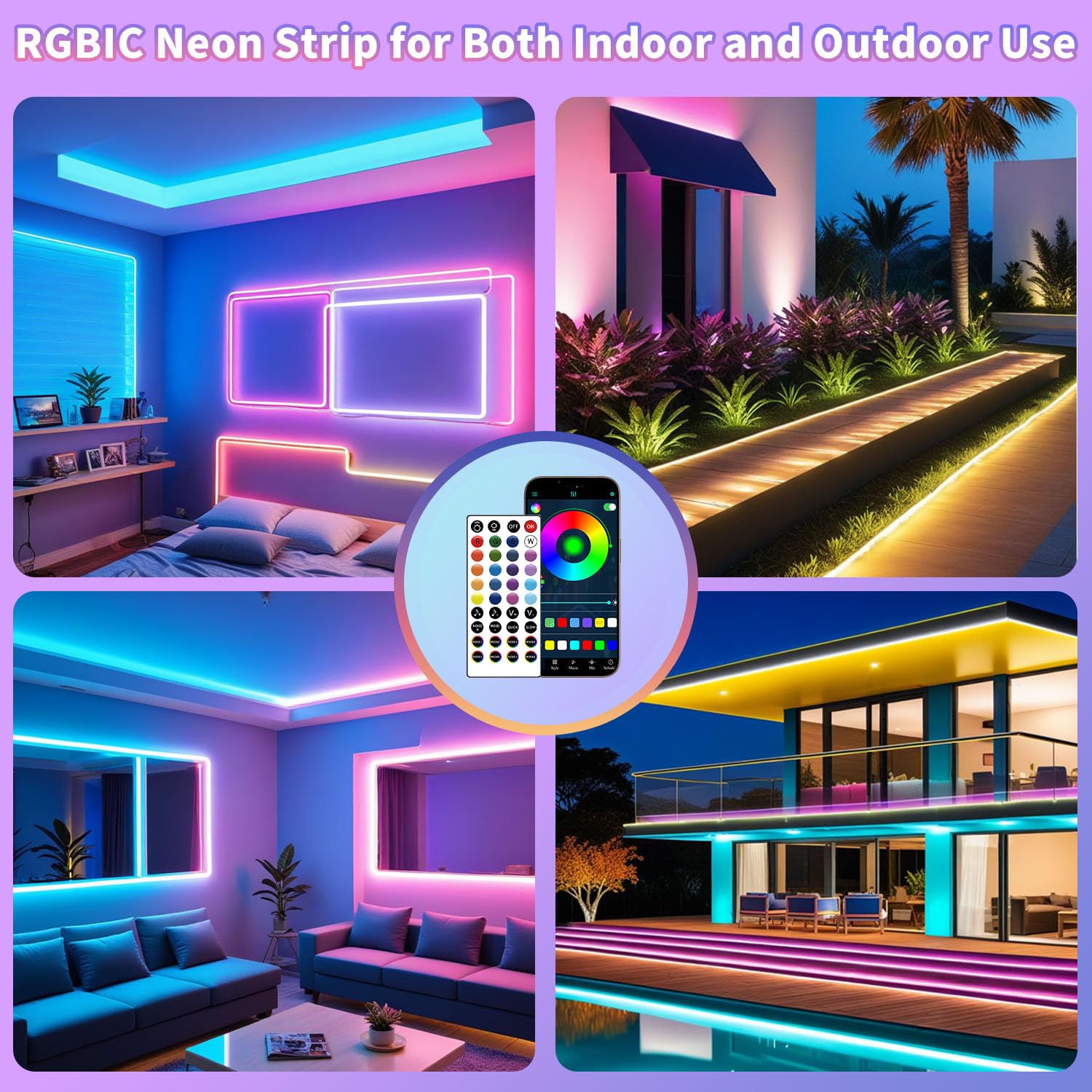 Heromind 50ft LED Neon Light Strips, White, IP67 Waterproof, Remote APP Control, Music Sync, PVC Material, 8000 Hours Long Lasting