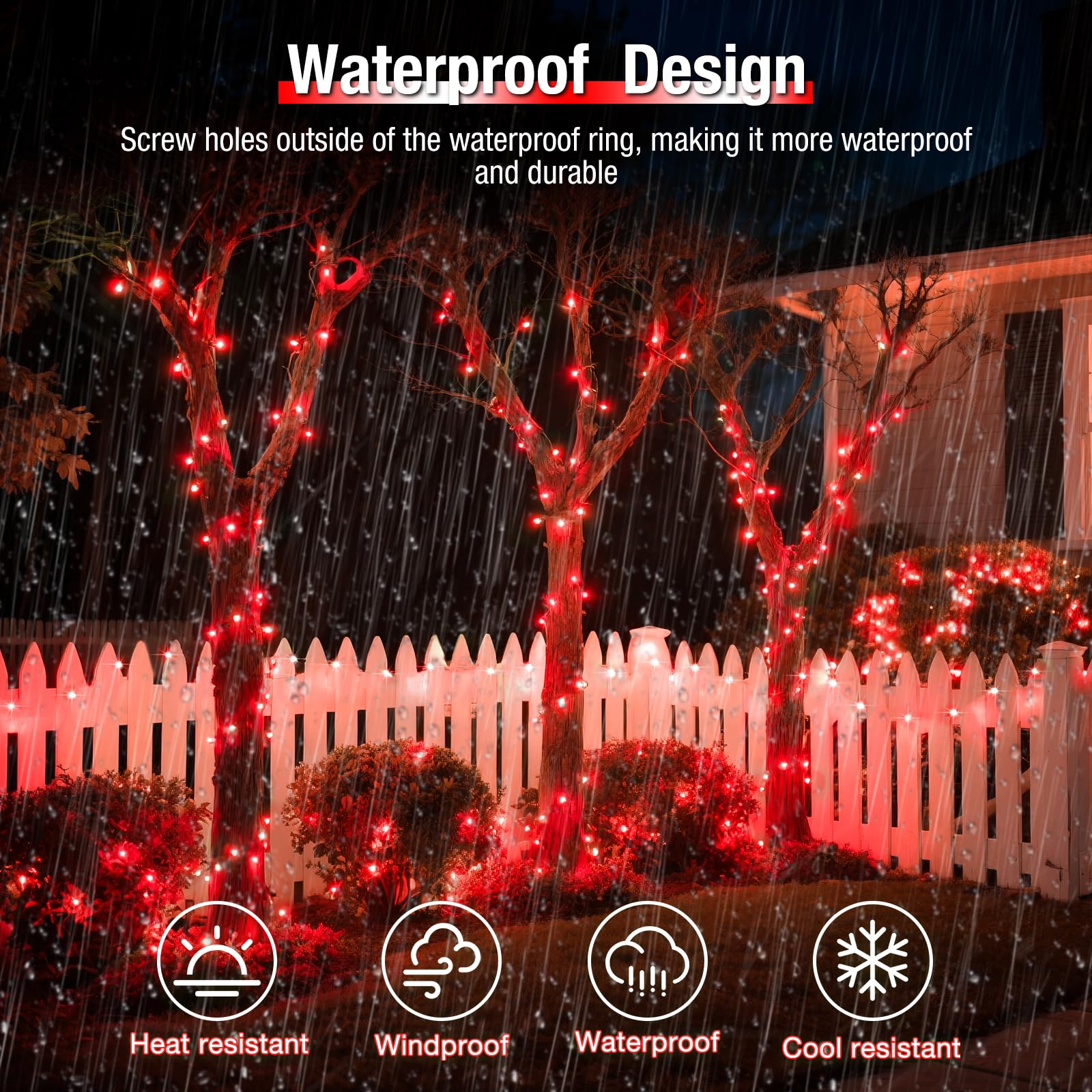 btfarm Solar String Lights - 320 LED, 132FT, 8 Modes, Waterproof, Copper Wire, 4 Pack, Red