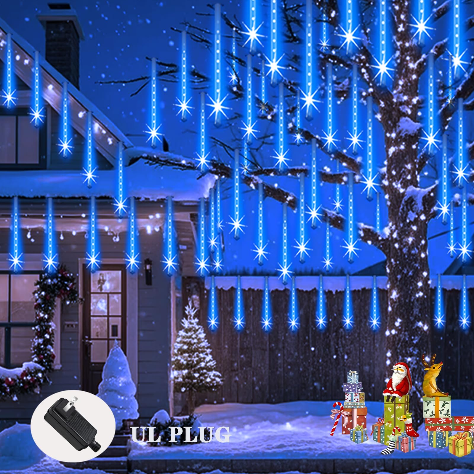 Zpqbeye Christmas Lights Outdoor Meteor Shower Lights 24-Tube 576Leds Snow Falling Rain Cascading Icicle Light For Xmas Tree Chr