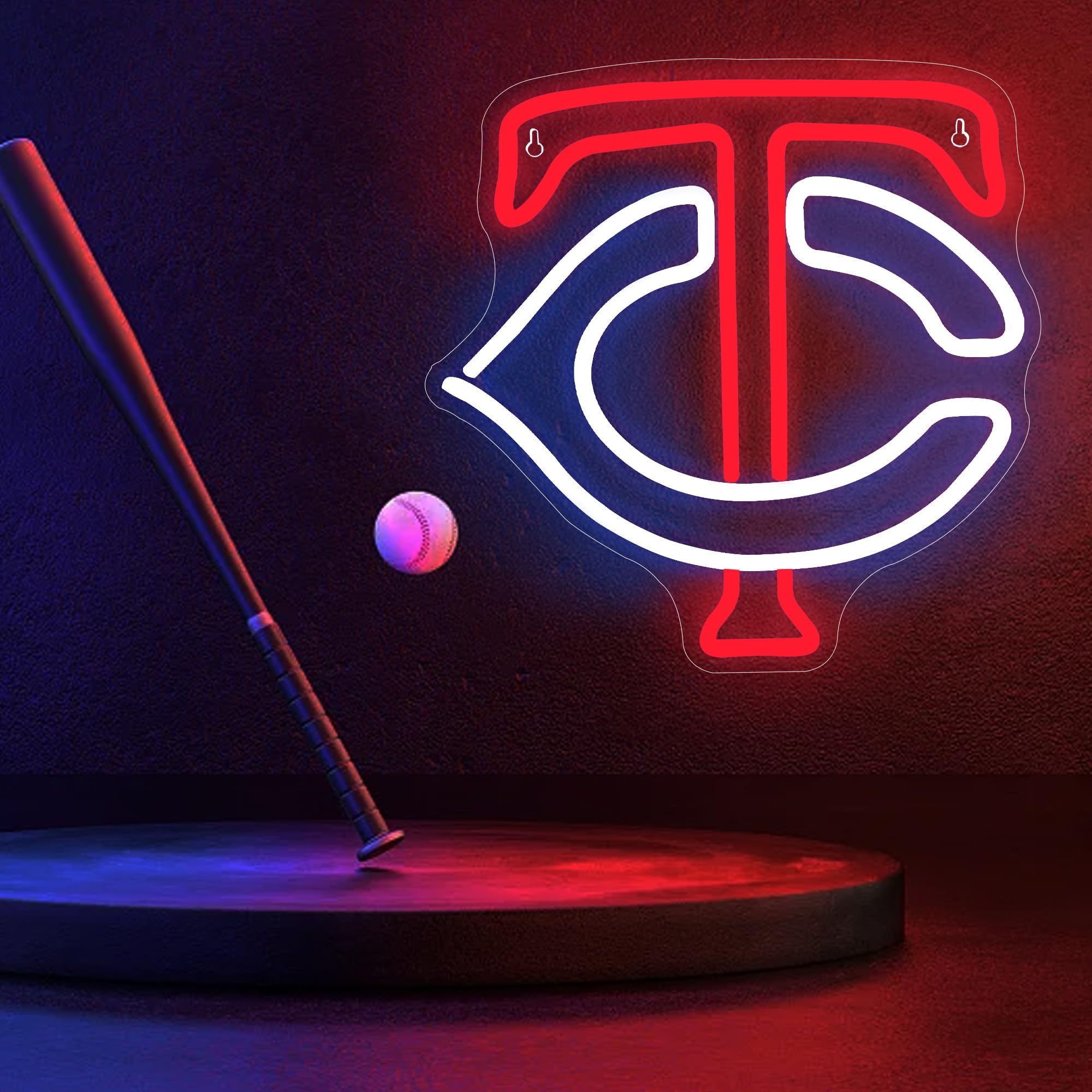 FTMGGDG Baseball Neon Sign Wall Decor, Acrylic, 13.4x13.4 inches, Twins-Blue & Red, Model FMXD700
